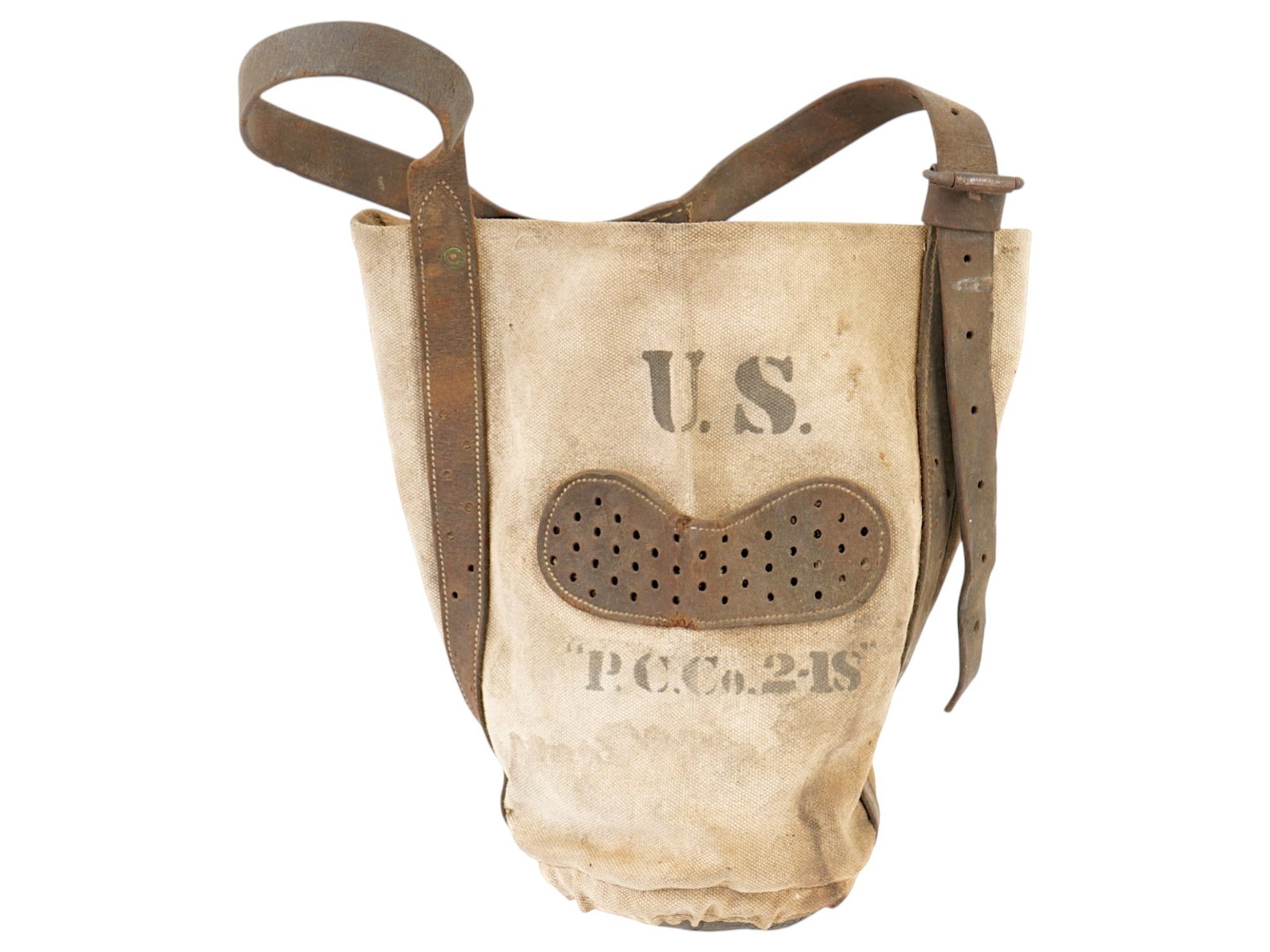 WWI US ARMY CAVALRY HORSE CANVAS LEATHER FEED BAG (1 of 7)