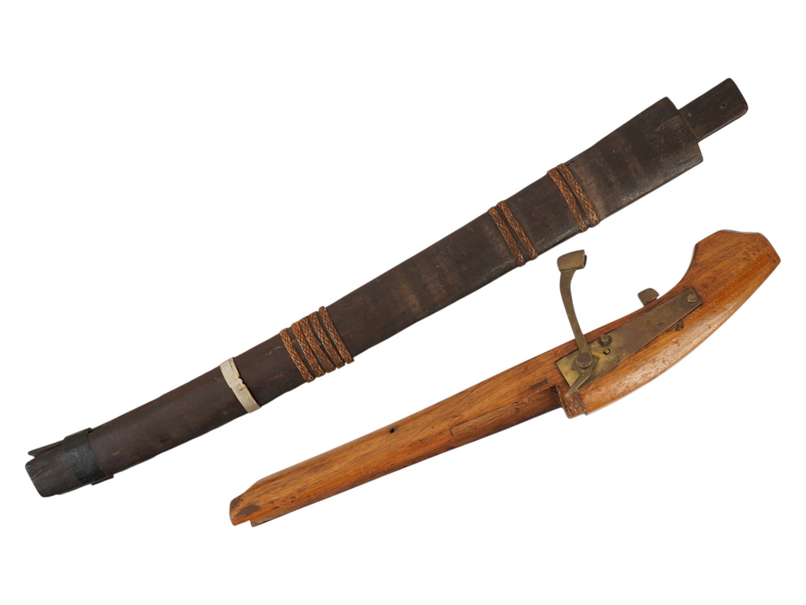 LOT OF WOODEN PISTOL STOCK AND LONG FORM SCABBARD (1 of 7)