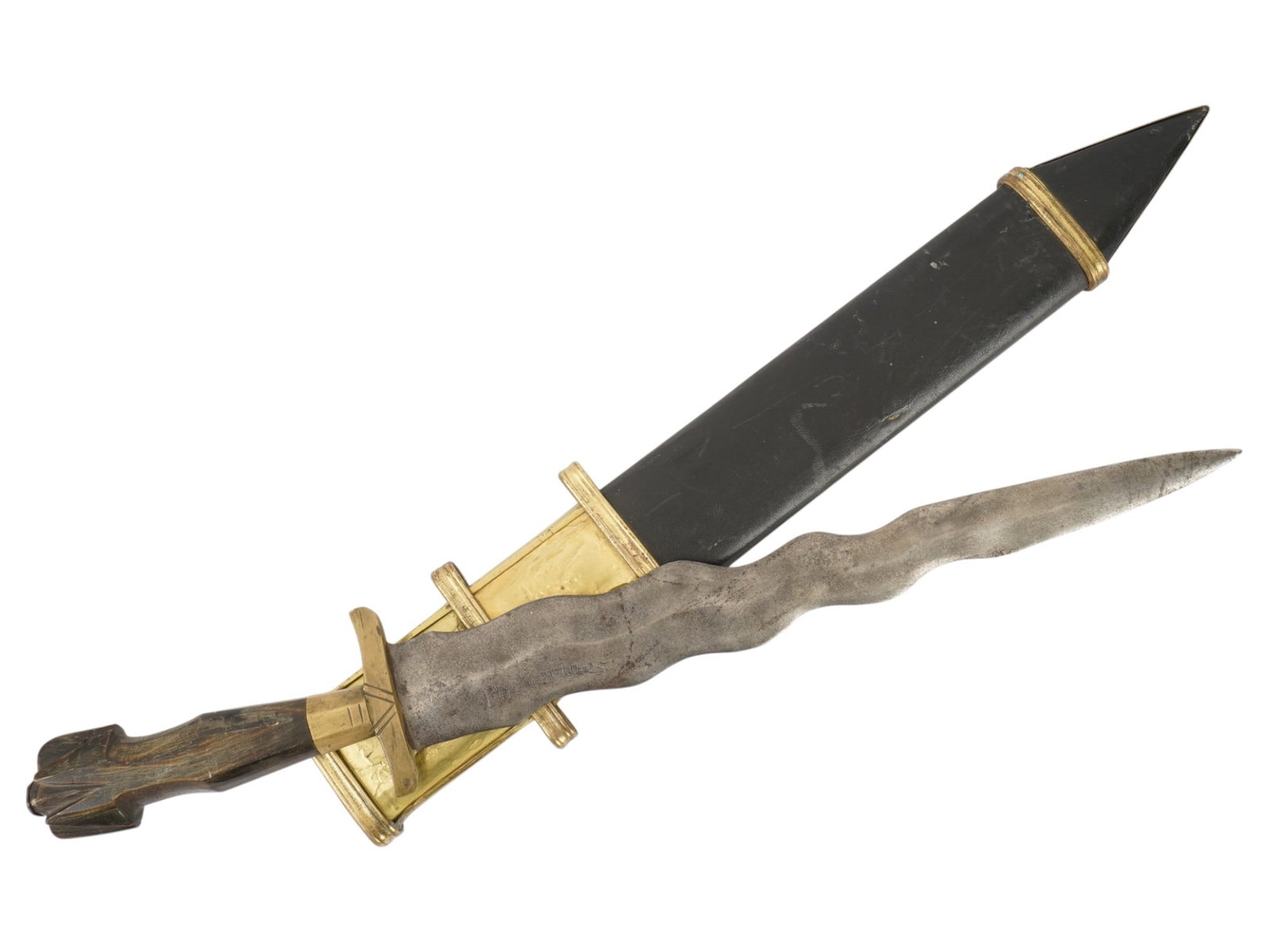 PHILIPPINE KRIS DAGGER W WAVY BLADE AND SCABBARD (1 of 12)
