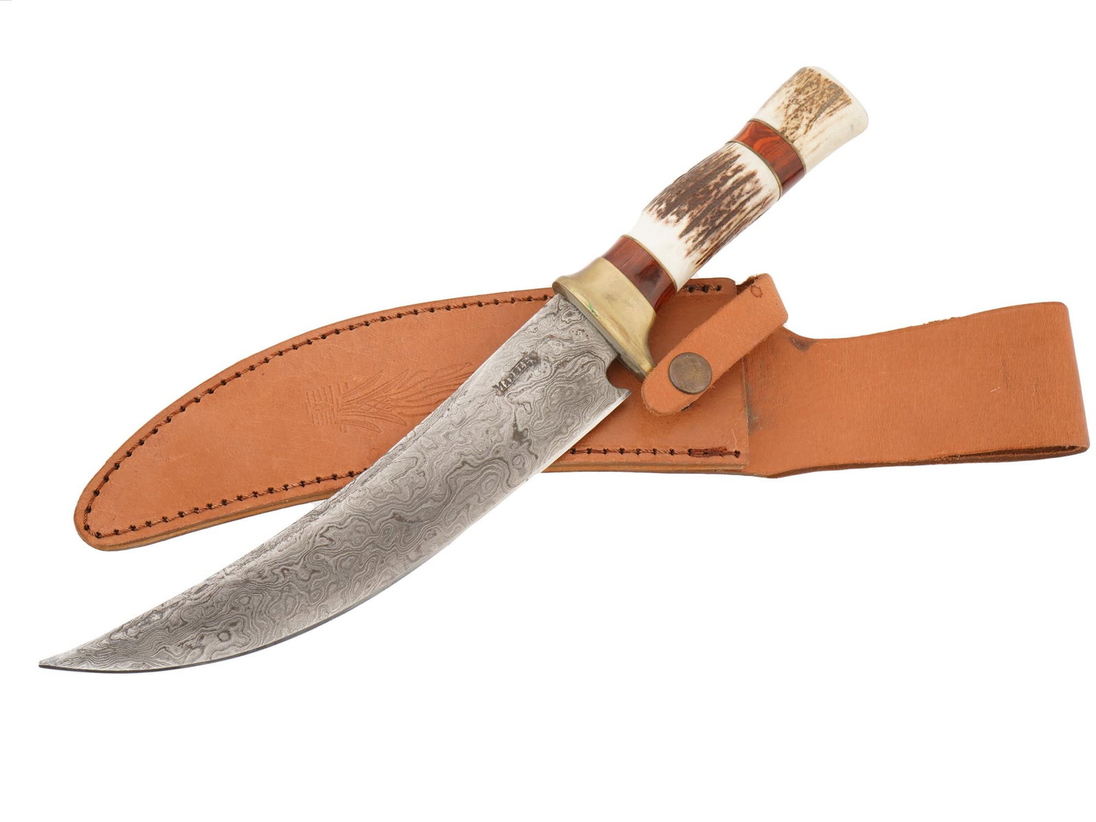 VINTAGE CUSTOM DAMASCUS STEEL SKINNER KNIFE WITH SHEATH (1 of 12)