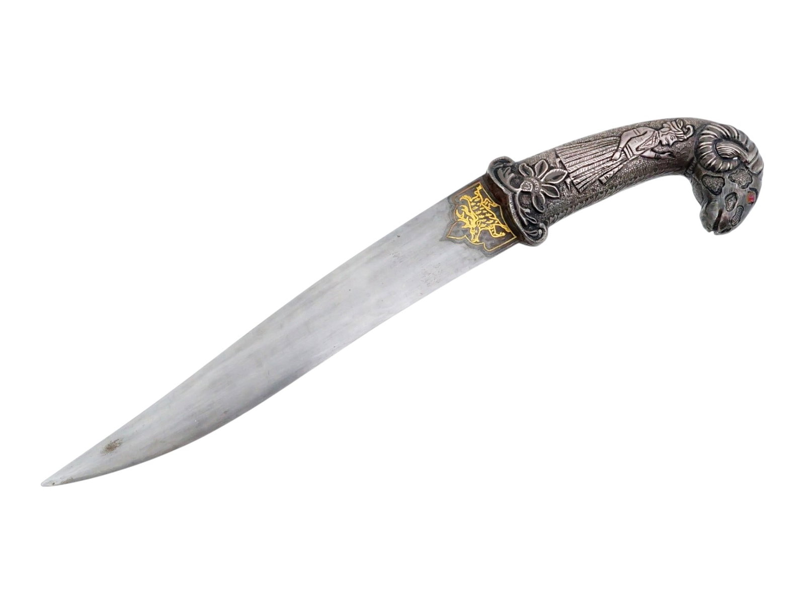 ANTIQUE INDIAN ENGRAVED DESIGN SILVER INLAID DAGGER (1 of 11)
