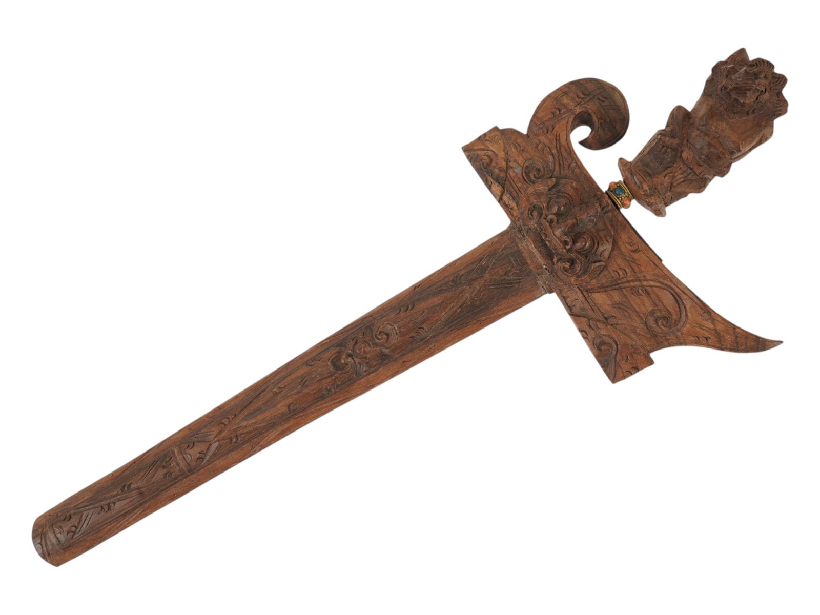 INDONESIAN KRIS DAGGER WITH CARVED WOOD SCABBARD (1 of 7)