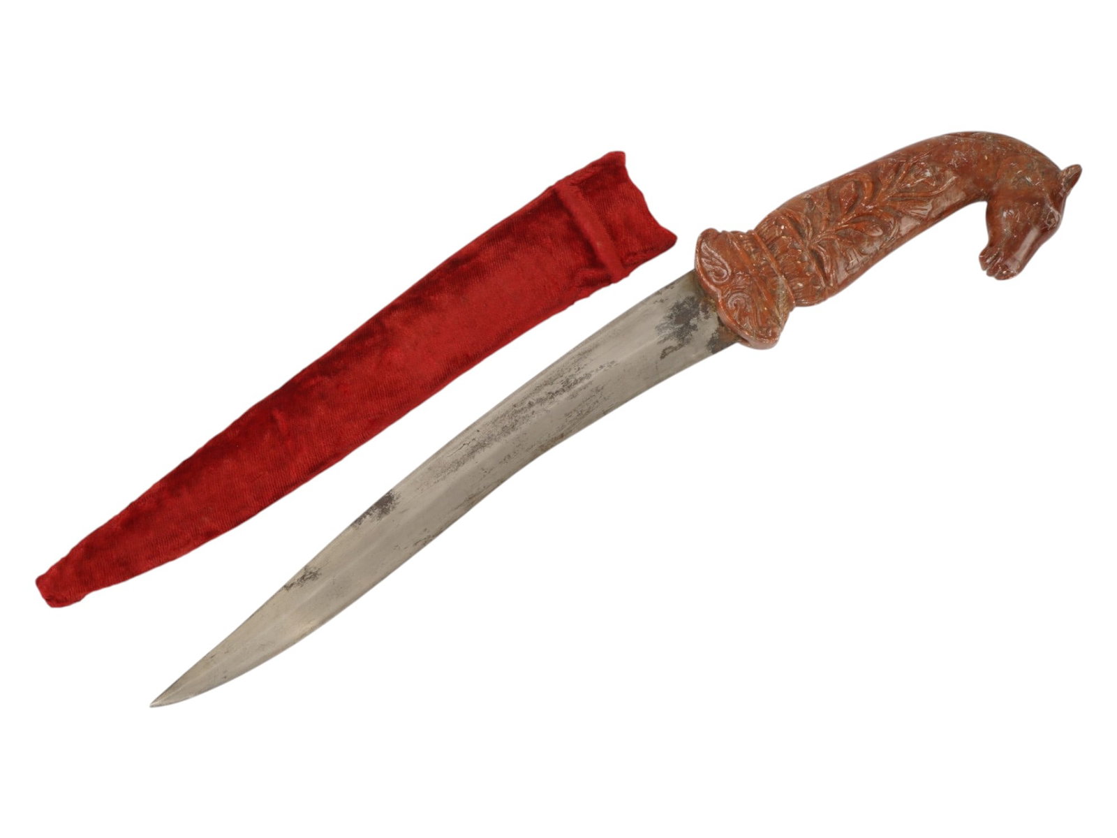 ANTIQUE INDO PERSIAN KHANJAR DAGGER W HORSE HEAD HILT (1 of 7)