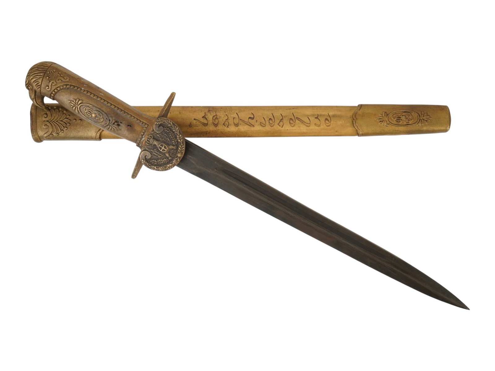 ANTIQUE EAGLE HEAD POMMEL DAGGER WITH SCABBARD (1 of 9)