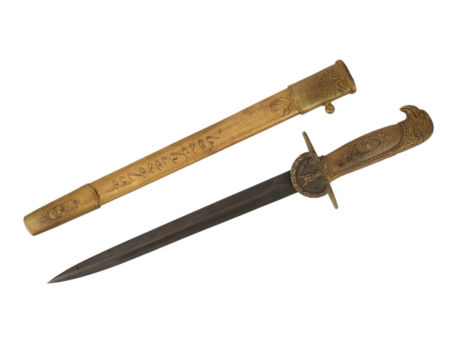 ANTIQUE EAGLE HEAD POMMEL DAGGER WITH SCABBARD - 2
