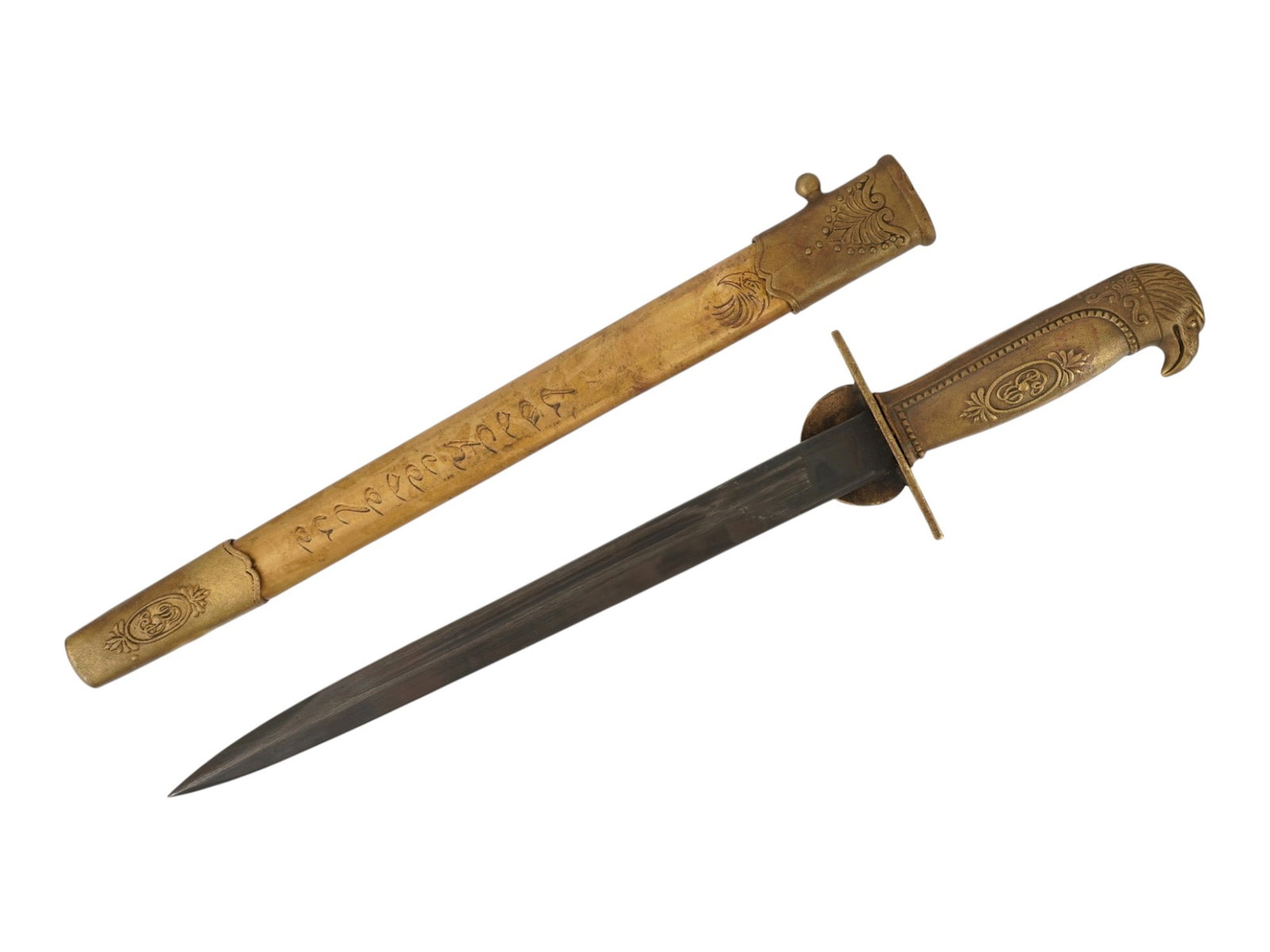 ANTIQUE EAGLE HEAD POMMEL DAGGER WITH SCABBARD - 3