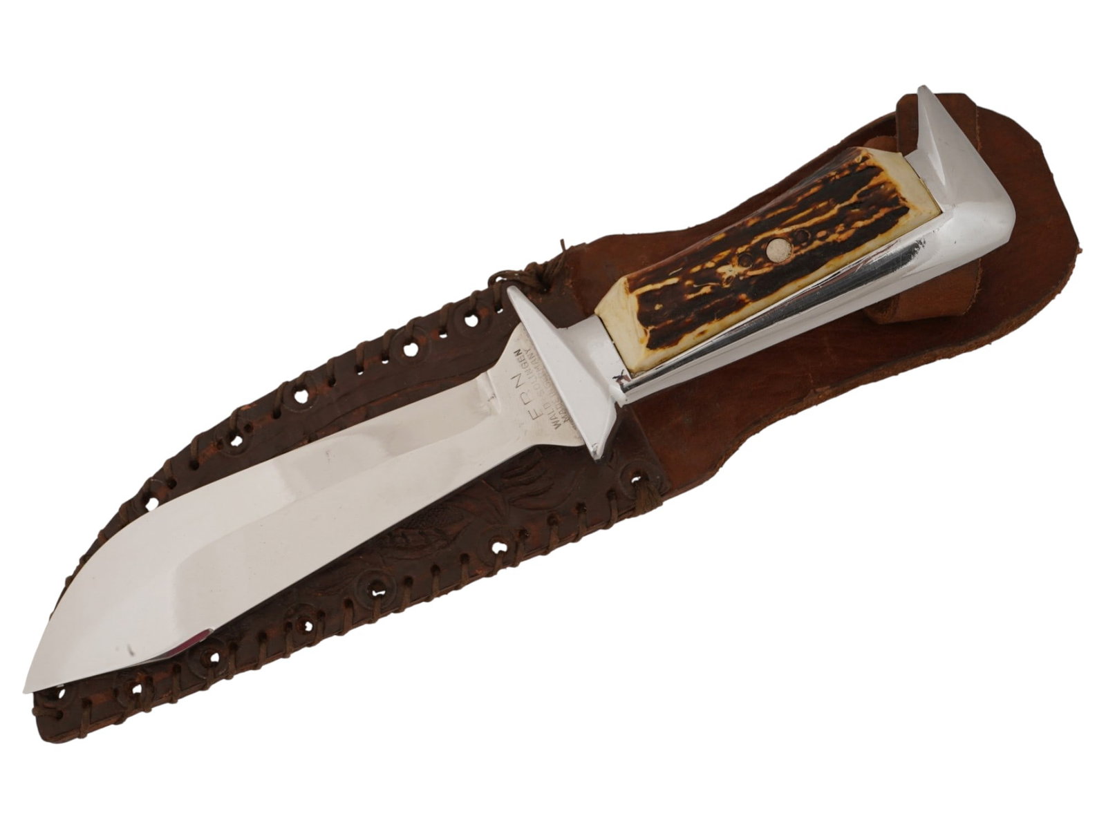 GERMAN ERN SOLINGEN HUNTING KNIFE W LEATHER SHEATH (1 of 7)