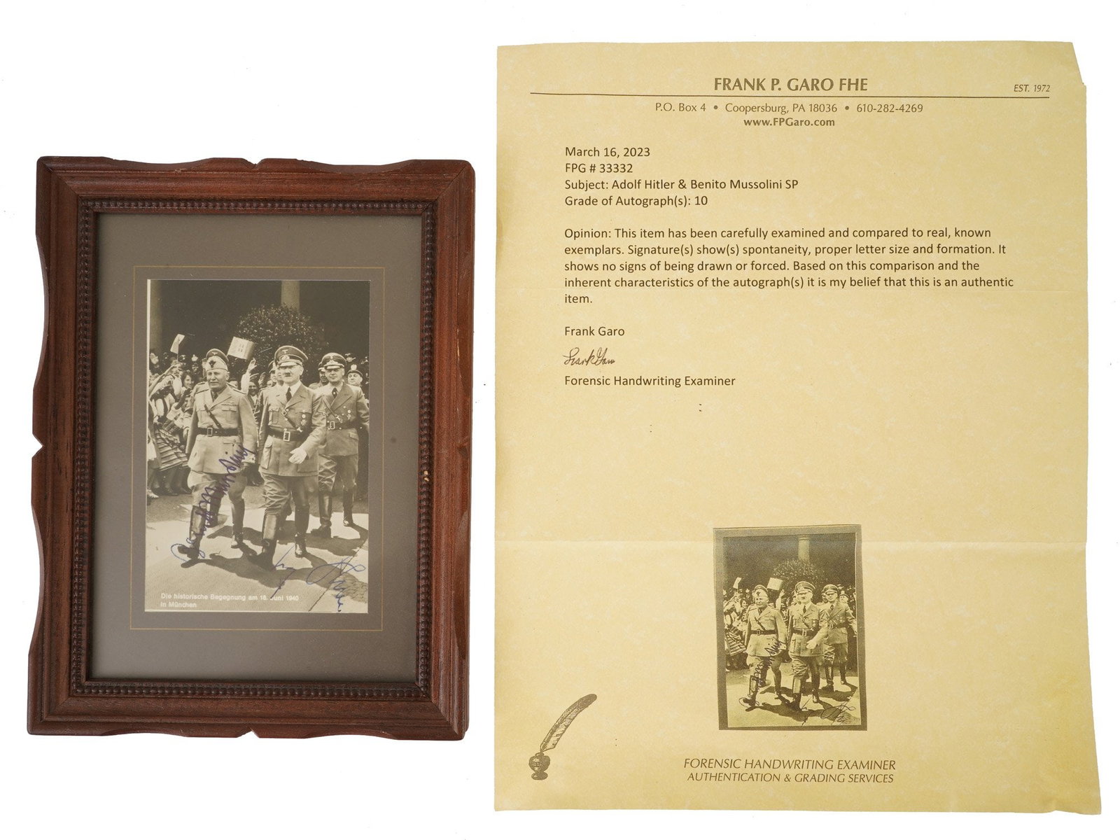 PHOTOGRAPH SIGNED BY HITLER AND MUSSOLINI WITH COA (1 of 7)