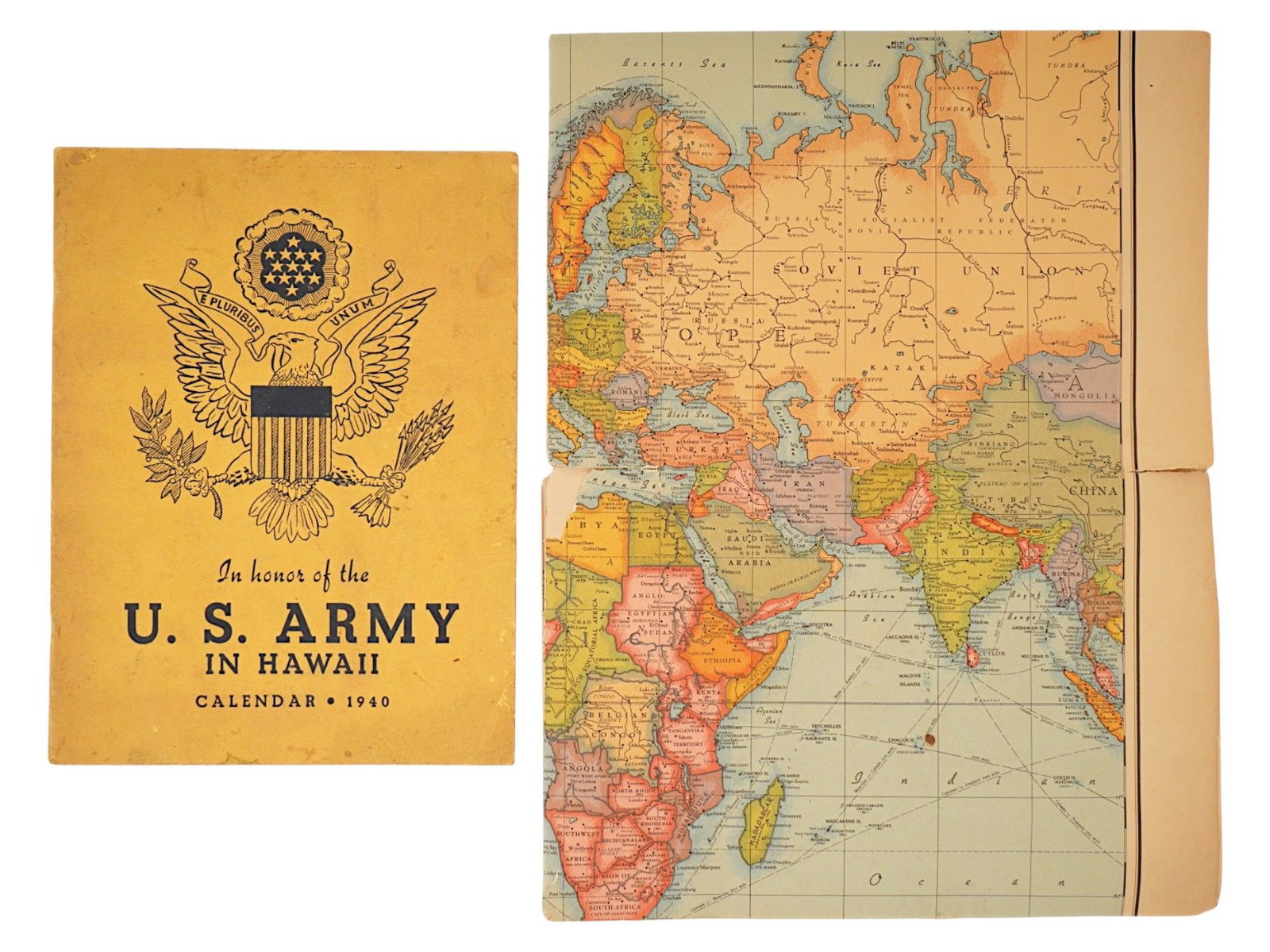 LOT OF AMERICAN US ARMY HAWAII CALENDAR AND WORLD MAP (1 of 7)