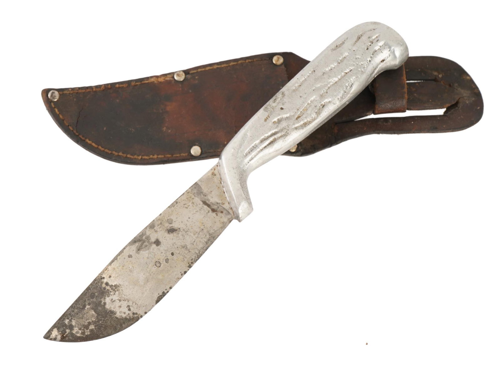 VINTAGE BARTEAUX FIGHTING KNIFE WITH A LEATHER SHEATH (1 of 9)