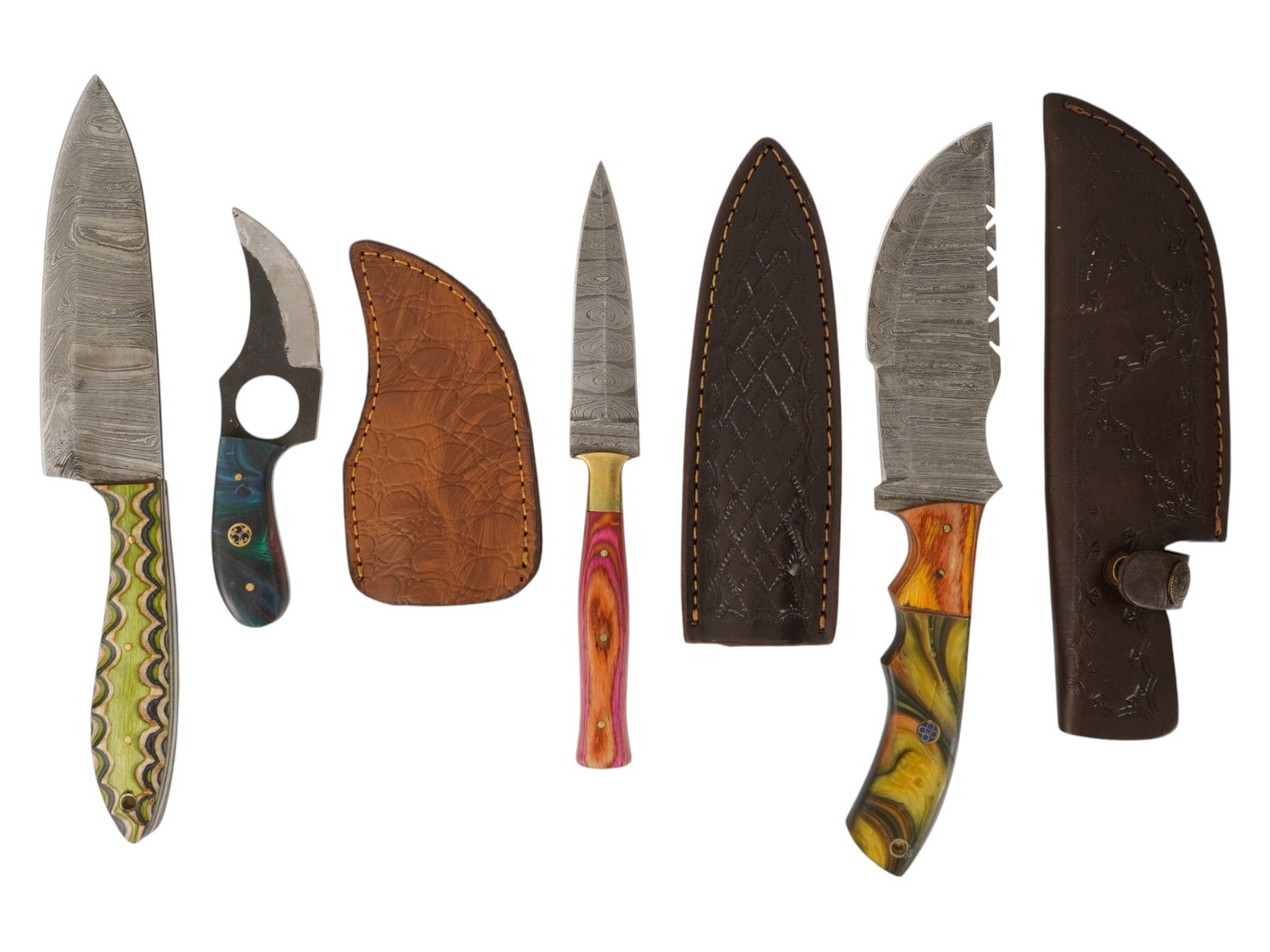 LOT OF VINTAGE KNIVES WITH DAMASCUS STEEL BLADES (1 of 4)