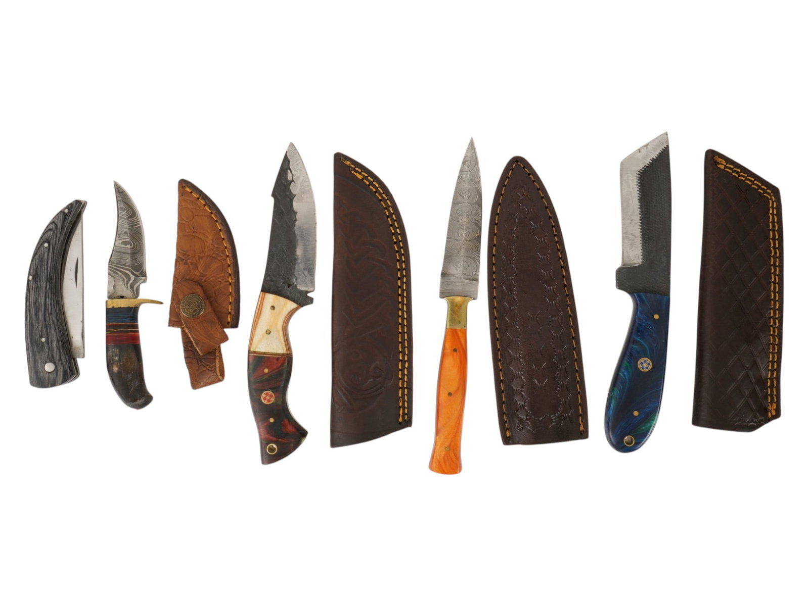 FIVE VINTAGE HANDCRAFTED DAMASCUS STEEL KNIVES (1 of 5)
