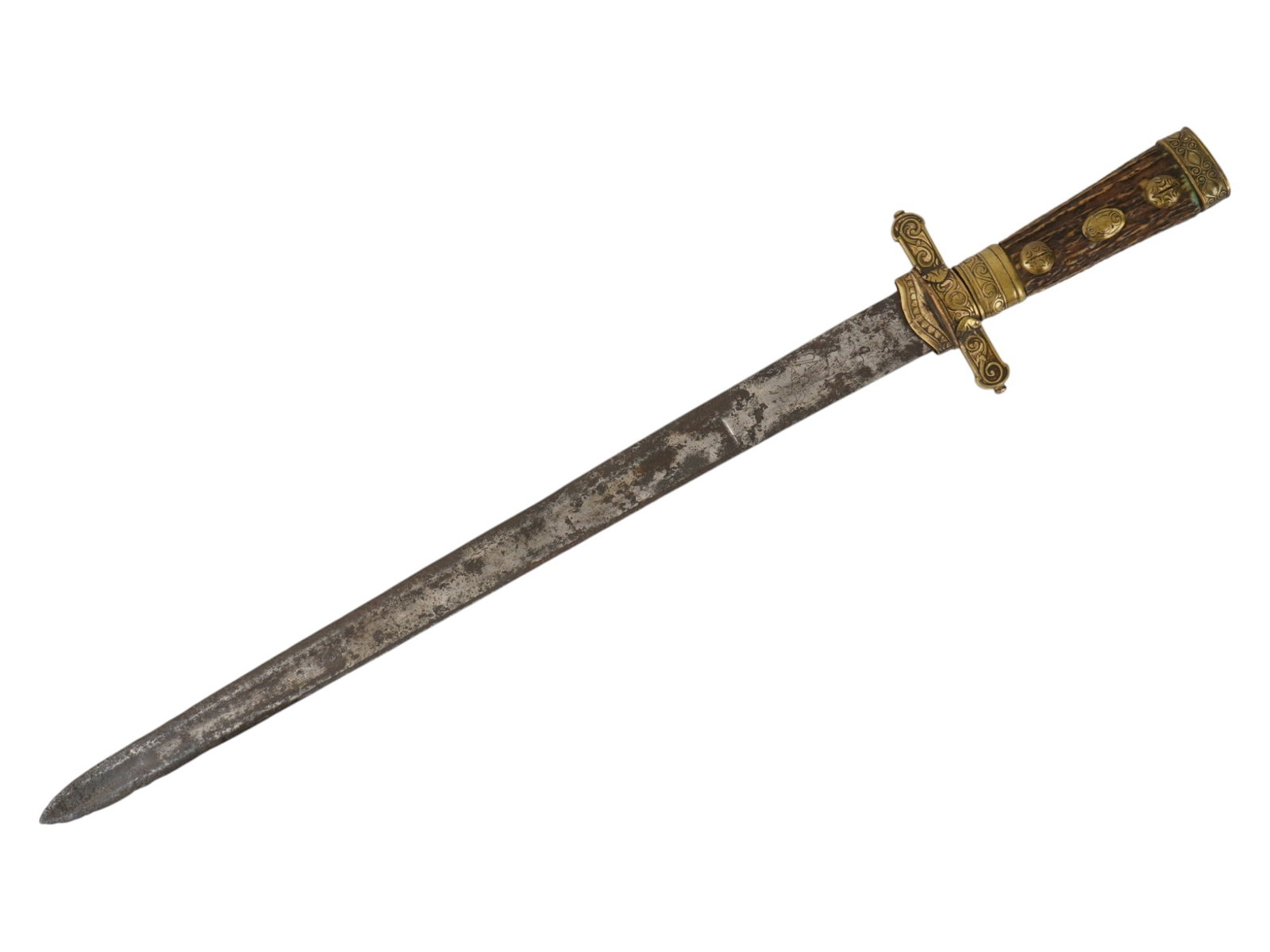 ANTIQUE EUROPEAN HUNTING DAGGER WITH A STAG HORN GRIP (1 of 10)