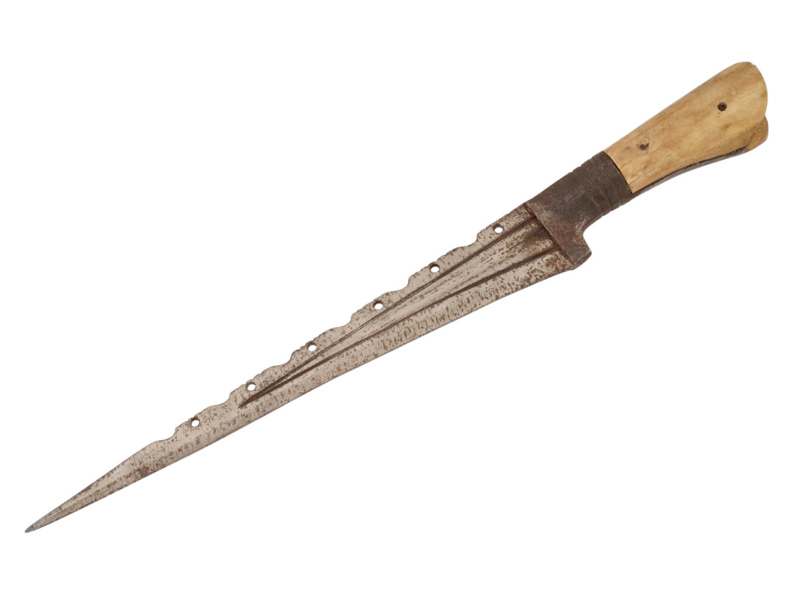 ANTIQUE TRIBAL STEEL DAGGER WITH BONE HILT (1 of 6)