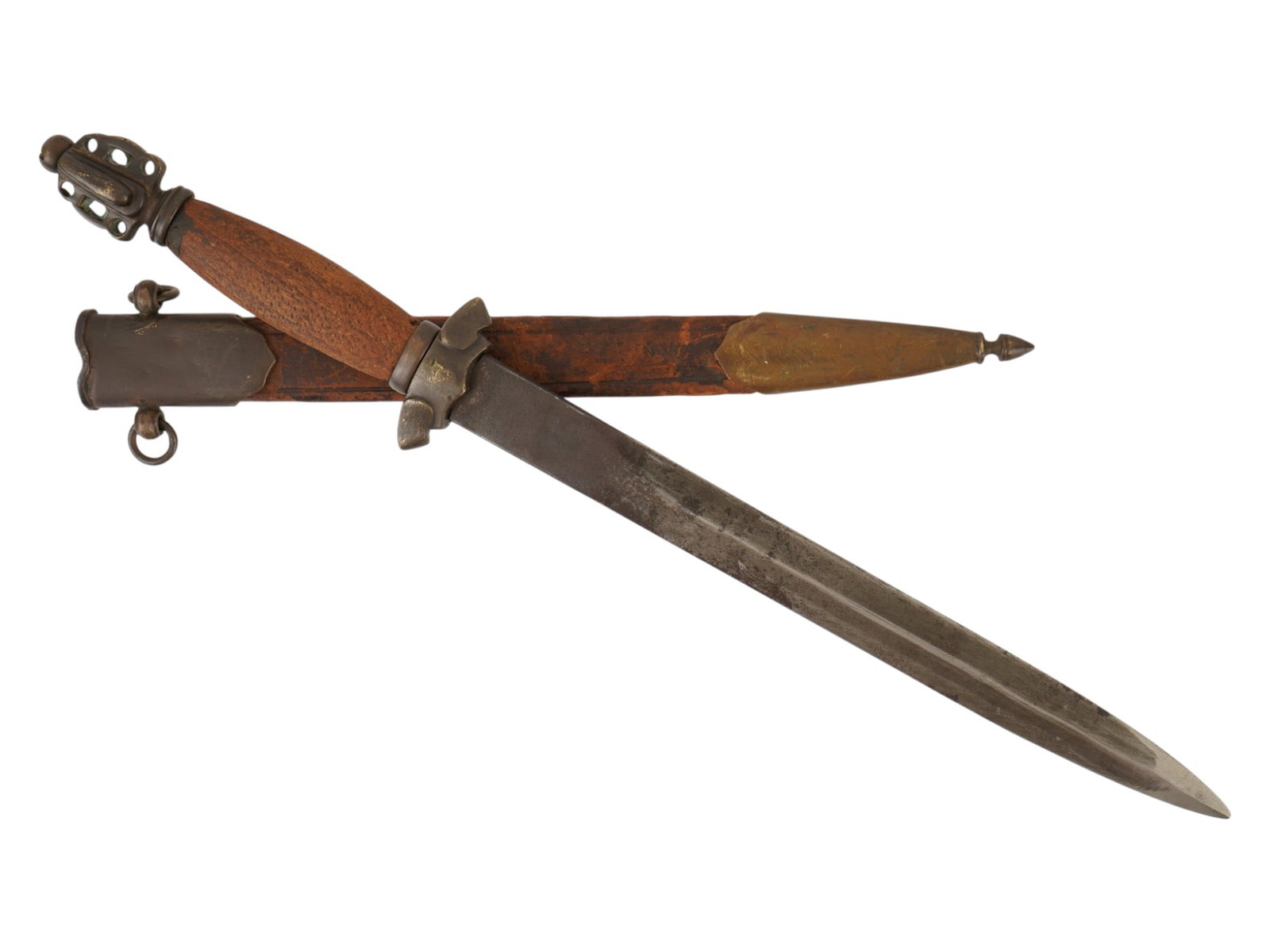 GERMAN HUNTING DAGGER CARVED WOOD HANDLE WITH SHEATH (1 of 9)