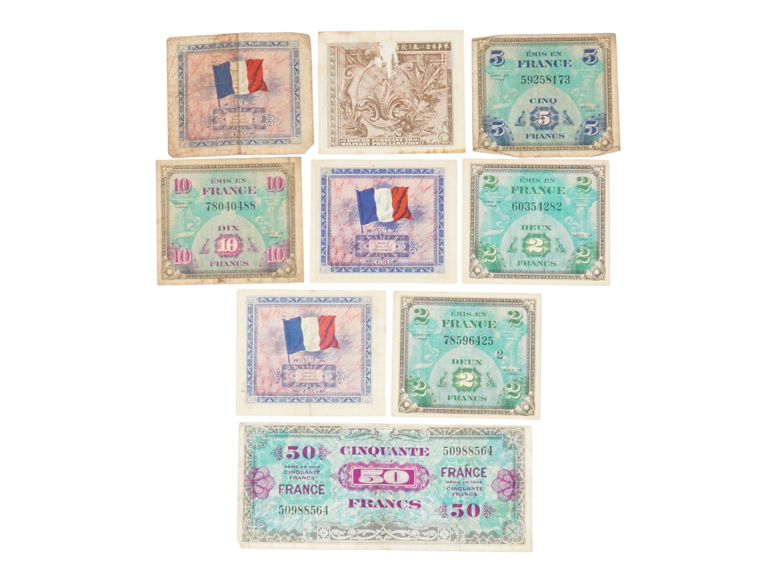 WWII FRENCH AND JAPAN MILITARY MONEY BANKNOTES (1 of 6)