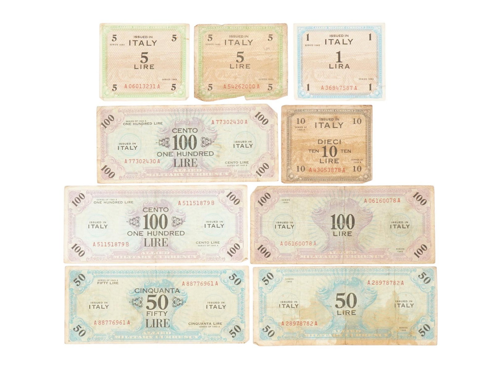 ITALIAN ALLIED MILITARY PAPER MONEY CURRENCY 1943 (1 of 6)