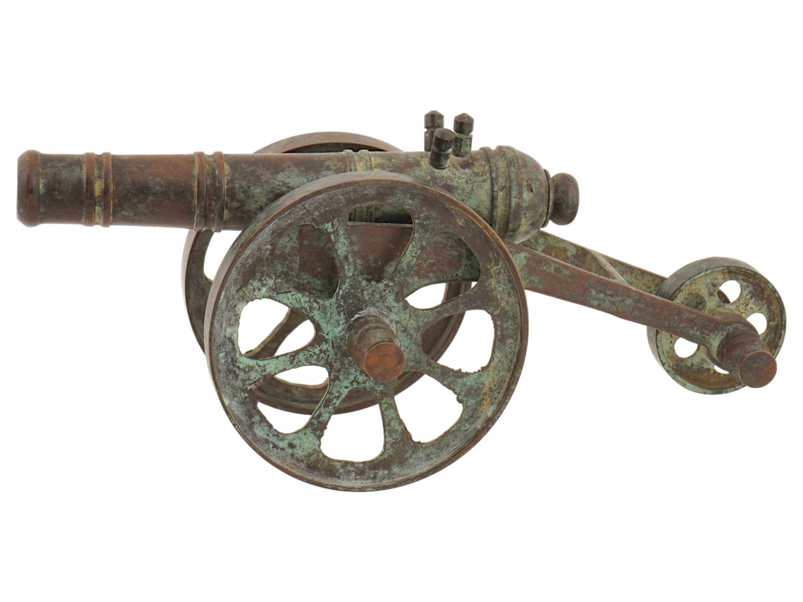 VINTAGE DECORATIVE BRONZE MINIATURE FIELD CANNON (1 of 7)