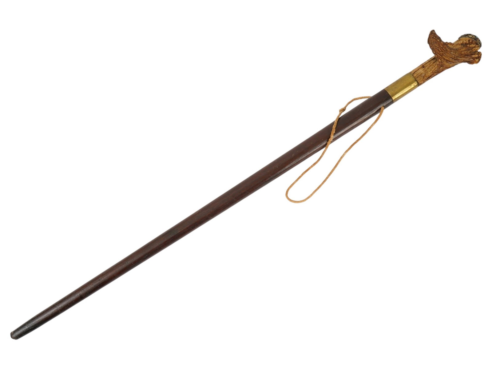 ANTIQUE WALKING CANE WITH STAG HORN HANDLE AND STONES (1 of 7)