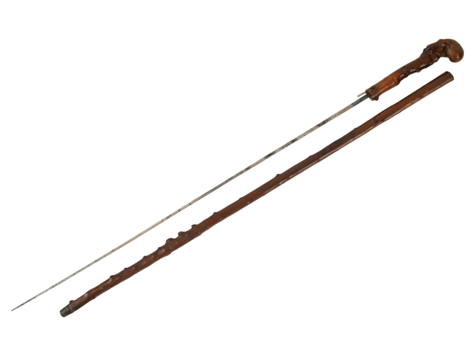 VINTAGE ROOT WOOD SWORD CANE WITH CONCEALED BLADE (1 of 7)