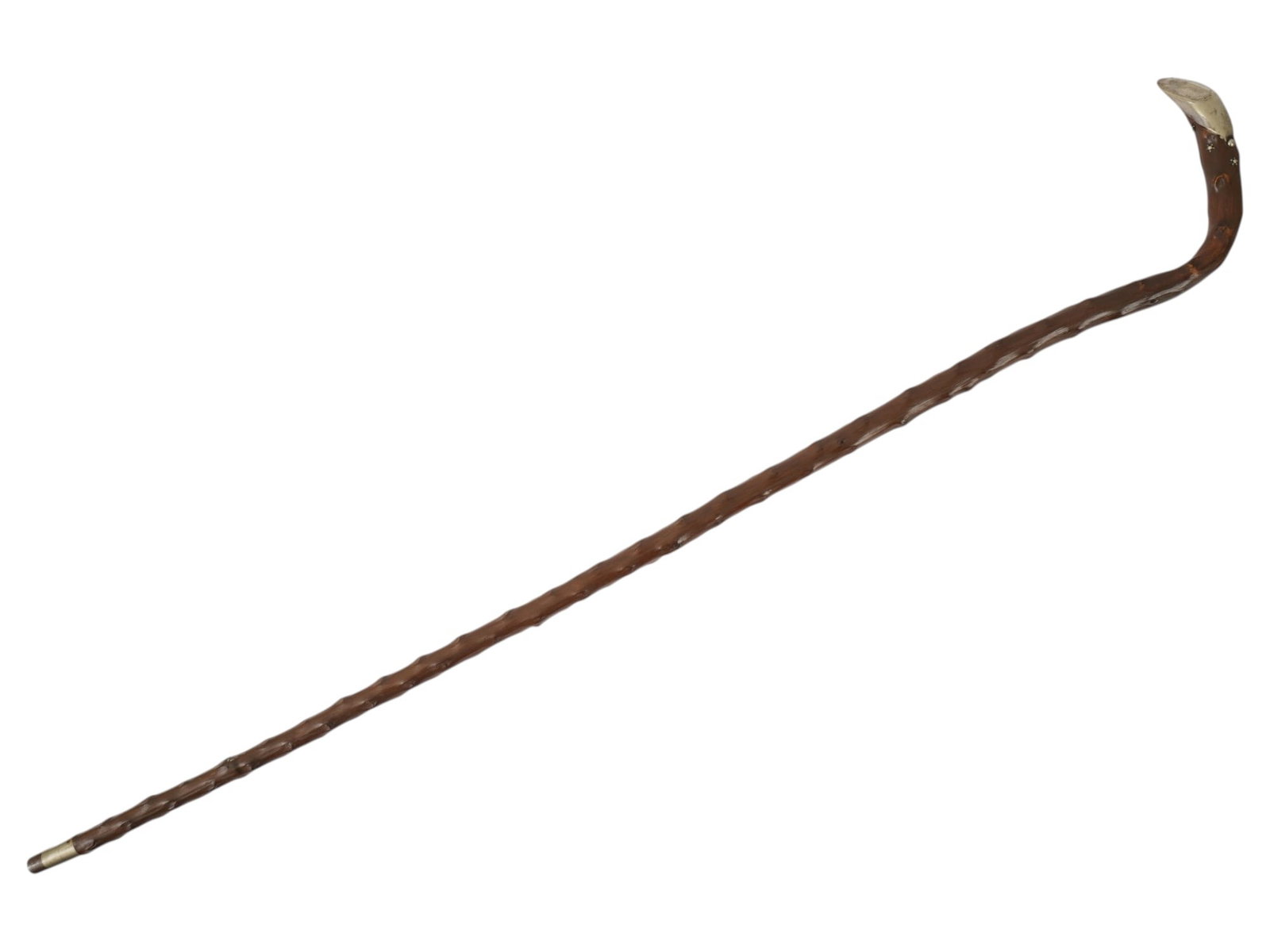 NATURAL WOOD CROOK HANDLE WALKING CANE WITH SILVER CAP (1 of 7)