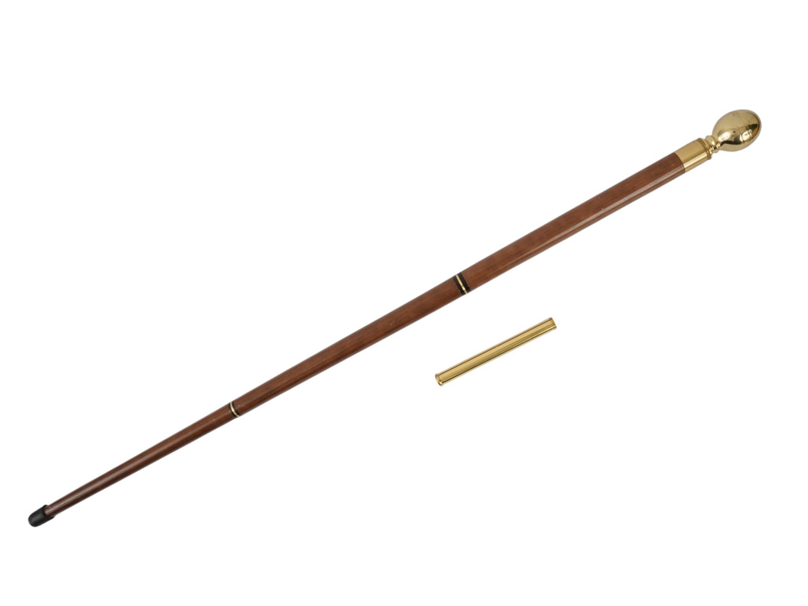 WOODEN GILT BRASS WALKING CANE W BUILT IN TELESCOPE (1 of 8)