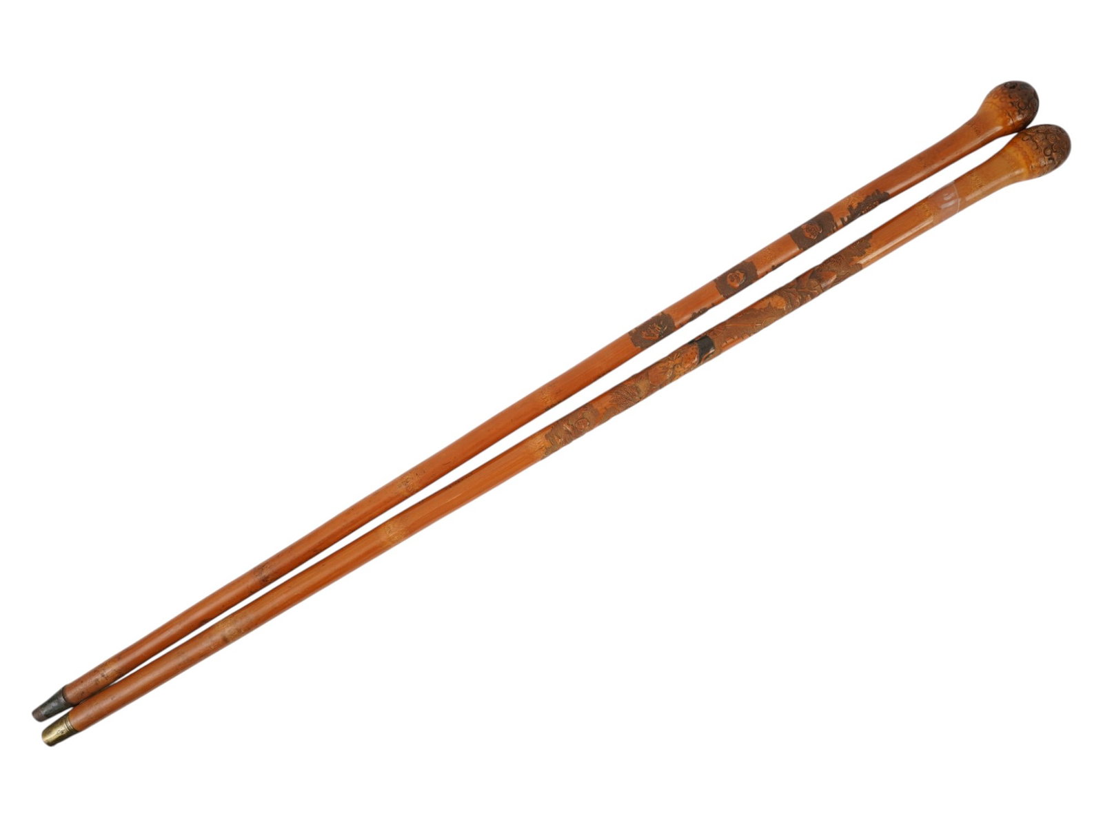LOT OF TWO CHINESE HAND CARVED BAMBOO WALKING CANES (1 of 8)