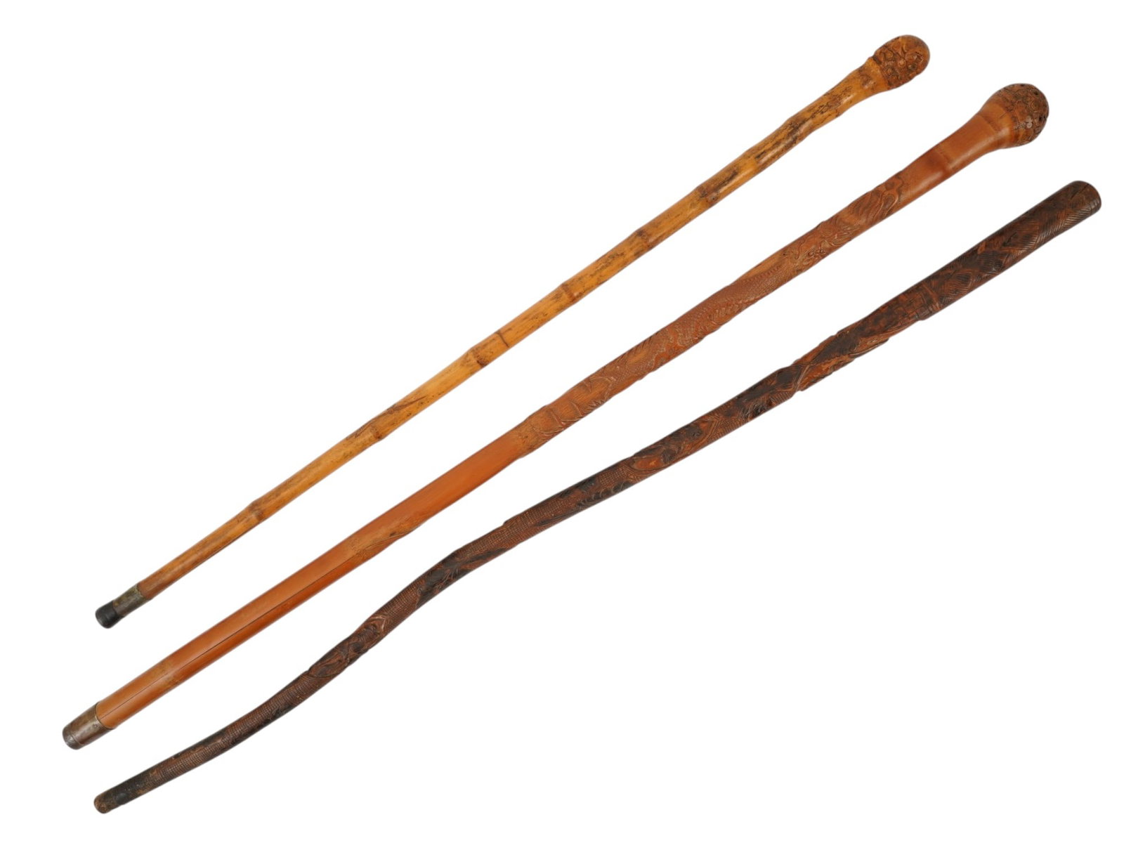 LOT OF THREE CHINESE HAND CARVED WALKING STICKS (1 of 8)