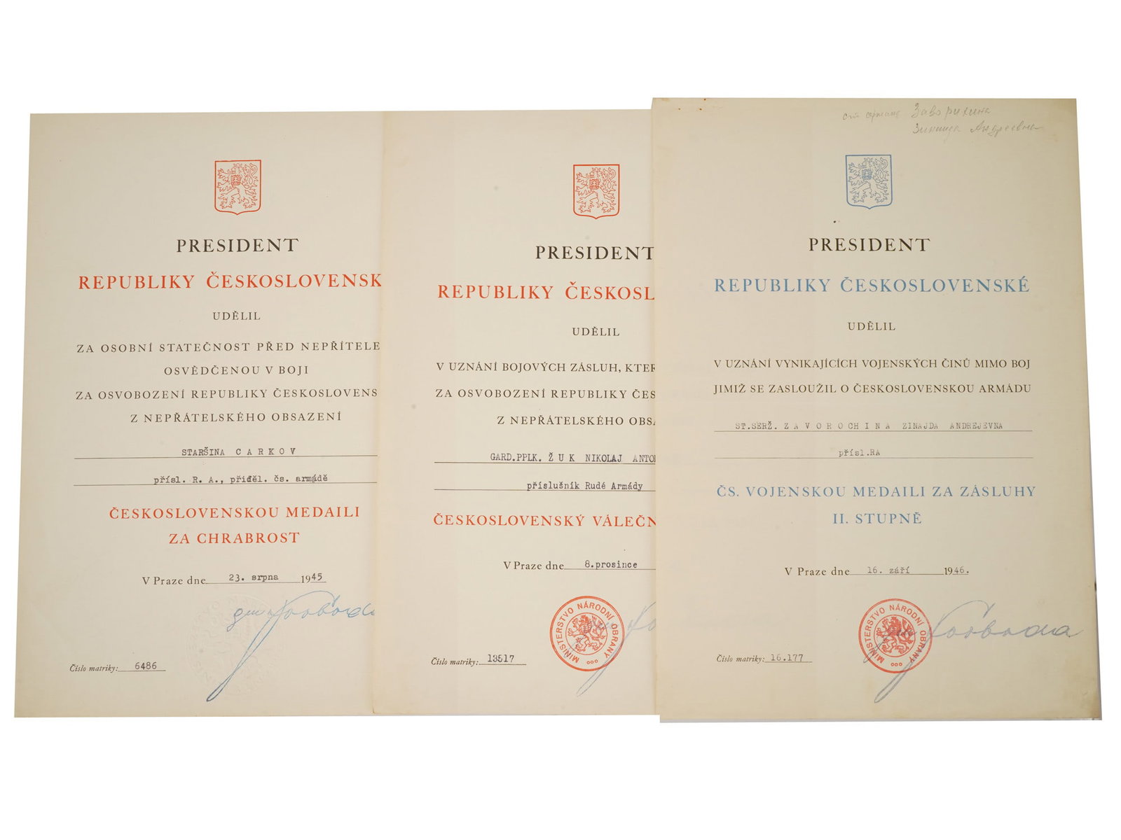 WWII ERA CZECHOSLOVAKIAN MILITARY AWARD CERTIFICATES (1 of 7)