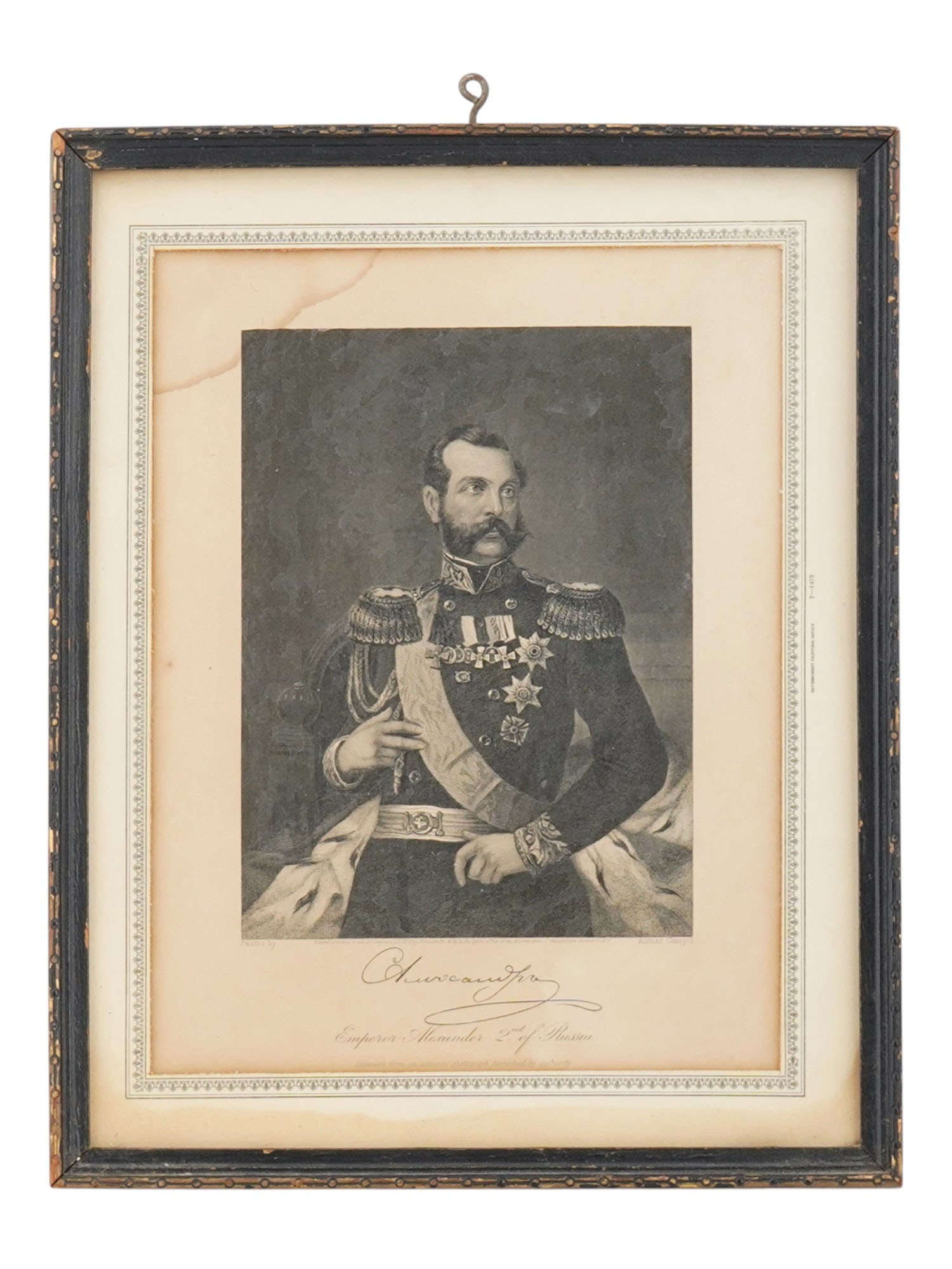 ANTIQUE ENGRAVING PORTRAIT OF ALEXANDER II OF RUSSIA: An antique steel engraving portrait of Alexander II, Emperor of Russia, 1855 to 1881, depicting the emperor in formal attire. Engraved by Alonzo Chappel and signed in the plate lower left, this work