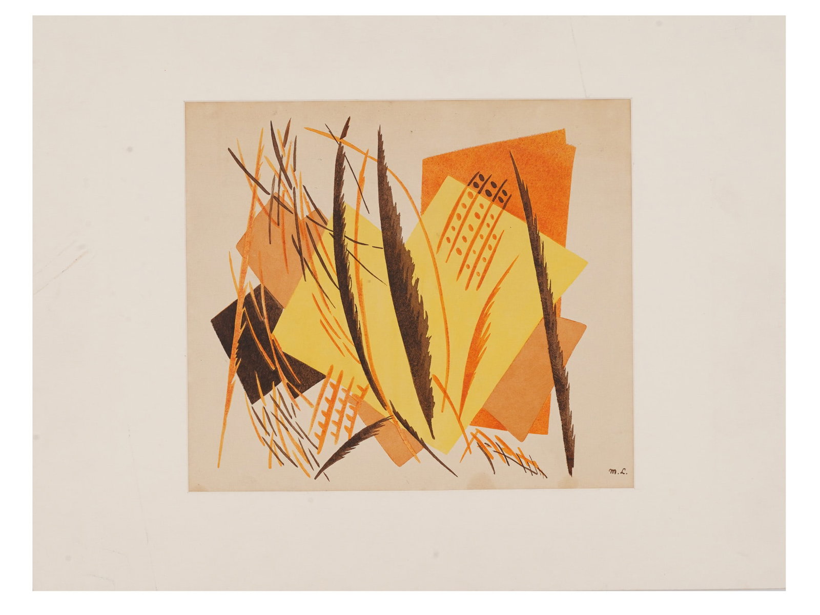AVANT GARDE RUSSIAN POCHOIR BY MIKHAIL LARIONOV: Mikhail Fyodorovich Larionov, Russian, 1881 to 1964, a pochoir print on paper, Makeup, from the Goncharova Larionov: Modern Theatrical and Decorative Art portfolio. Paris, 1919. Signed with initials i