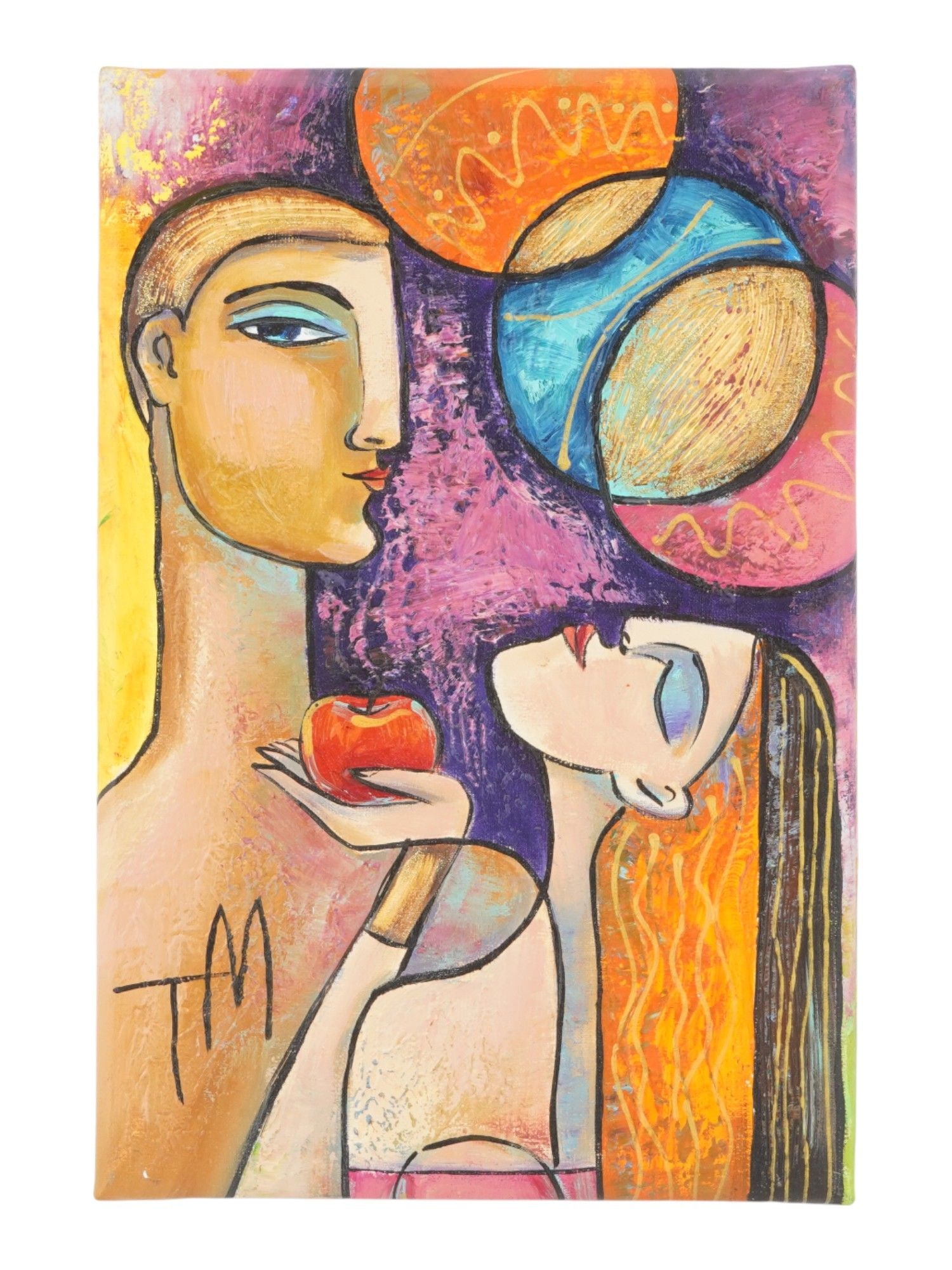 MODERN POLISH PAINTING BY TATIANA MOROZOWA ADAM AND EVE: A contemporary mixed media on canvas depicting a couple portrait. Signed TM for Tatiana Morozowa lower left. Titled on verso Adam and Eve and dated 2022. Comes with a certificate of authenticity. Mode