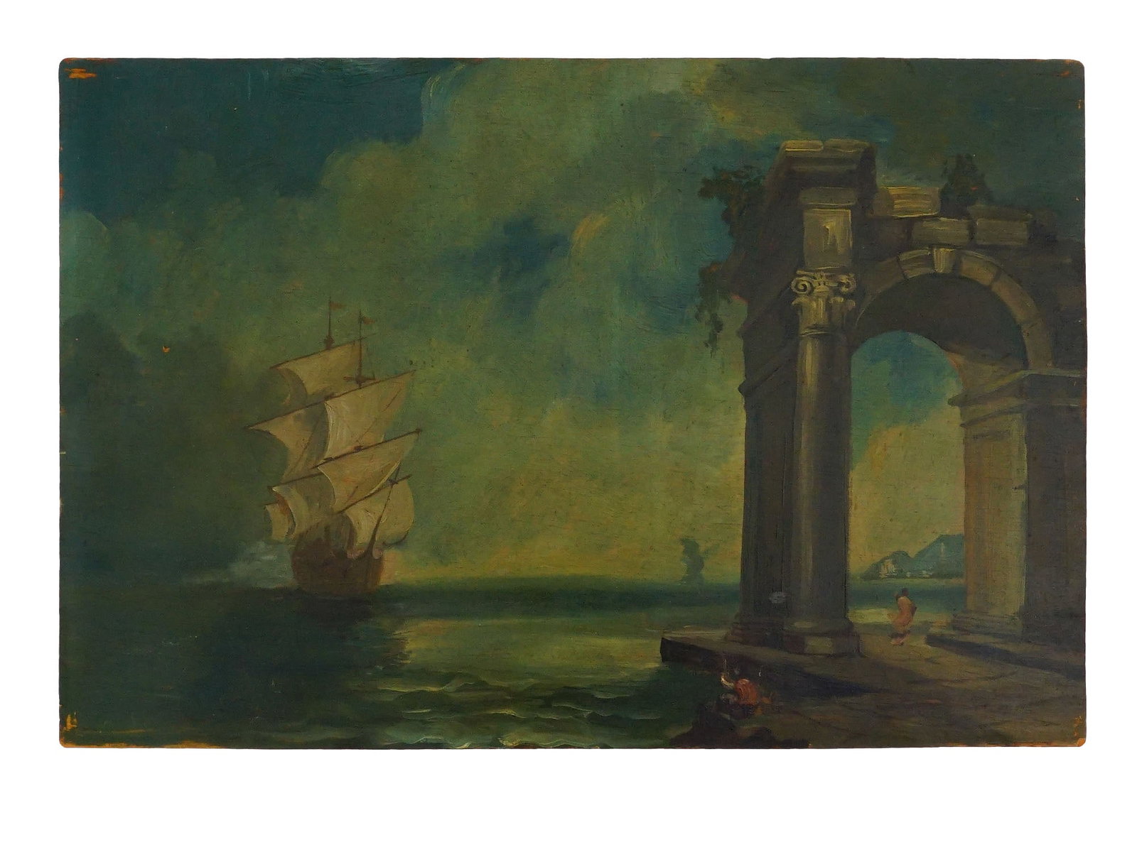 ANTIQUE EUROPEAN SCHOOL OIL CAPRICCIO PAINTING (1 of 7)