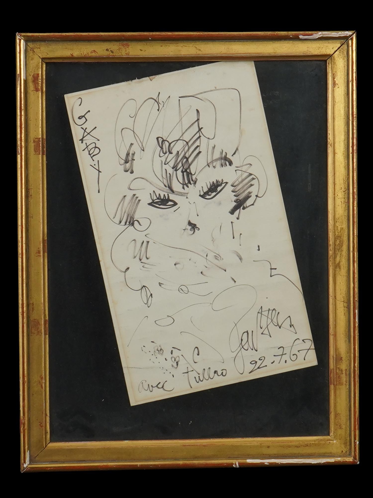 SIGNED ANATOLY ZVEREV MARKER ON PAPER PAINTING: A marker on a paper menu painting signed Anatoly Timofeevich Zverev, Russian, Soviet era, 1931 to 1986, depicting a portrait of a woman. Signed and dated, lower right. Another portrait on verso. Prove