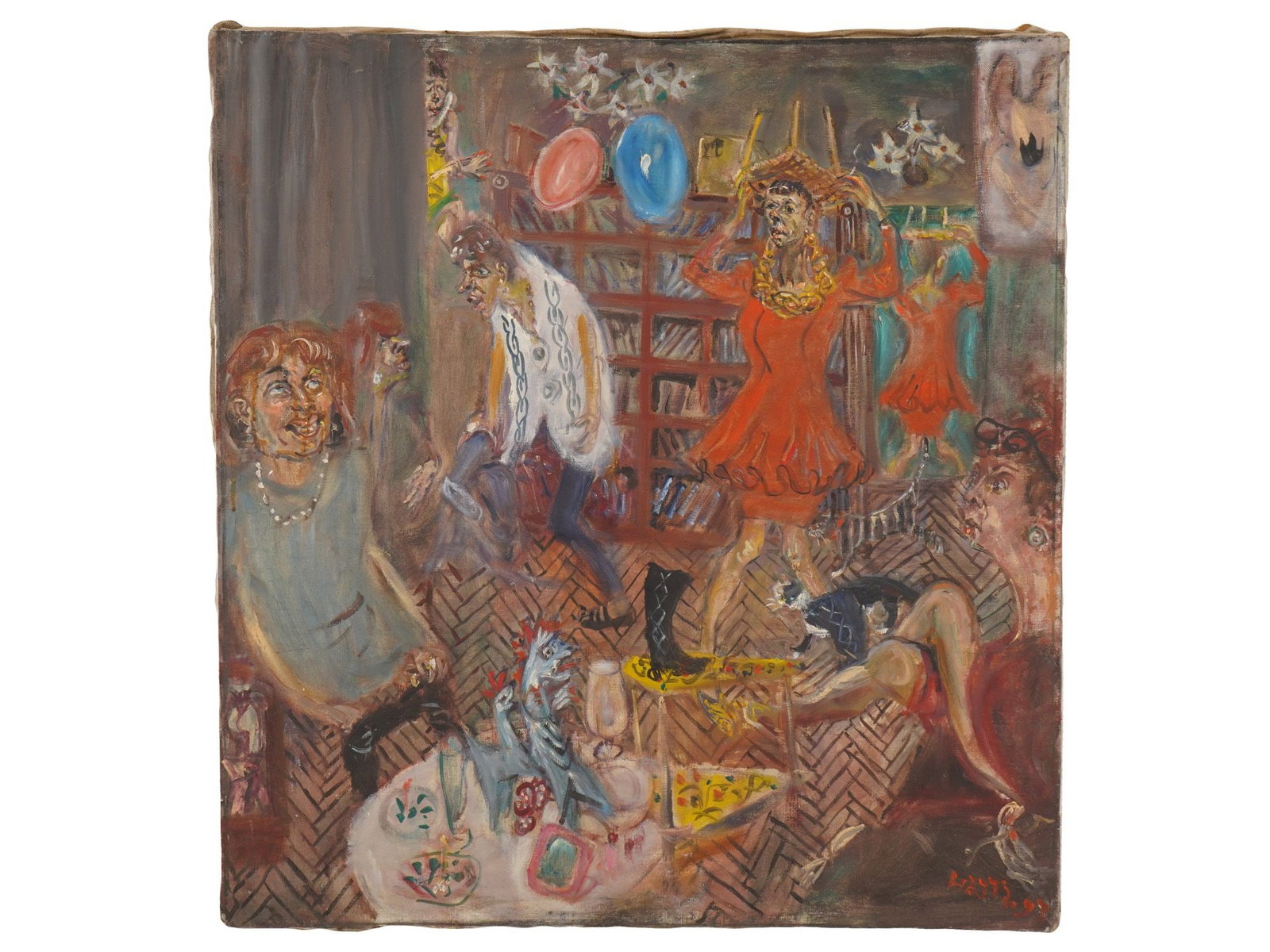 CONTEMPORARY RUSSIAN OIL PAINTING BY NATTA KONYSHEVA: Natta Ivanovna Konysheva, Russian Soviet era, 1935 to 2022, an oil painting on canvas depicting an interior genre scene. Signed and dated 97, lower right. Additionally inscribed, Natta Konysheva 30th 