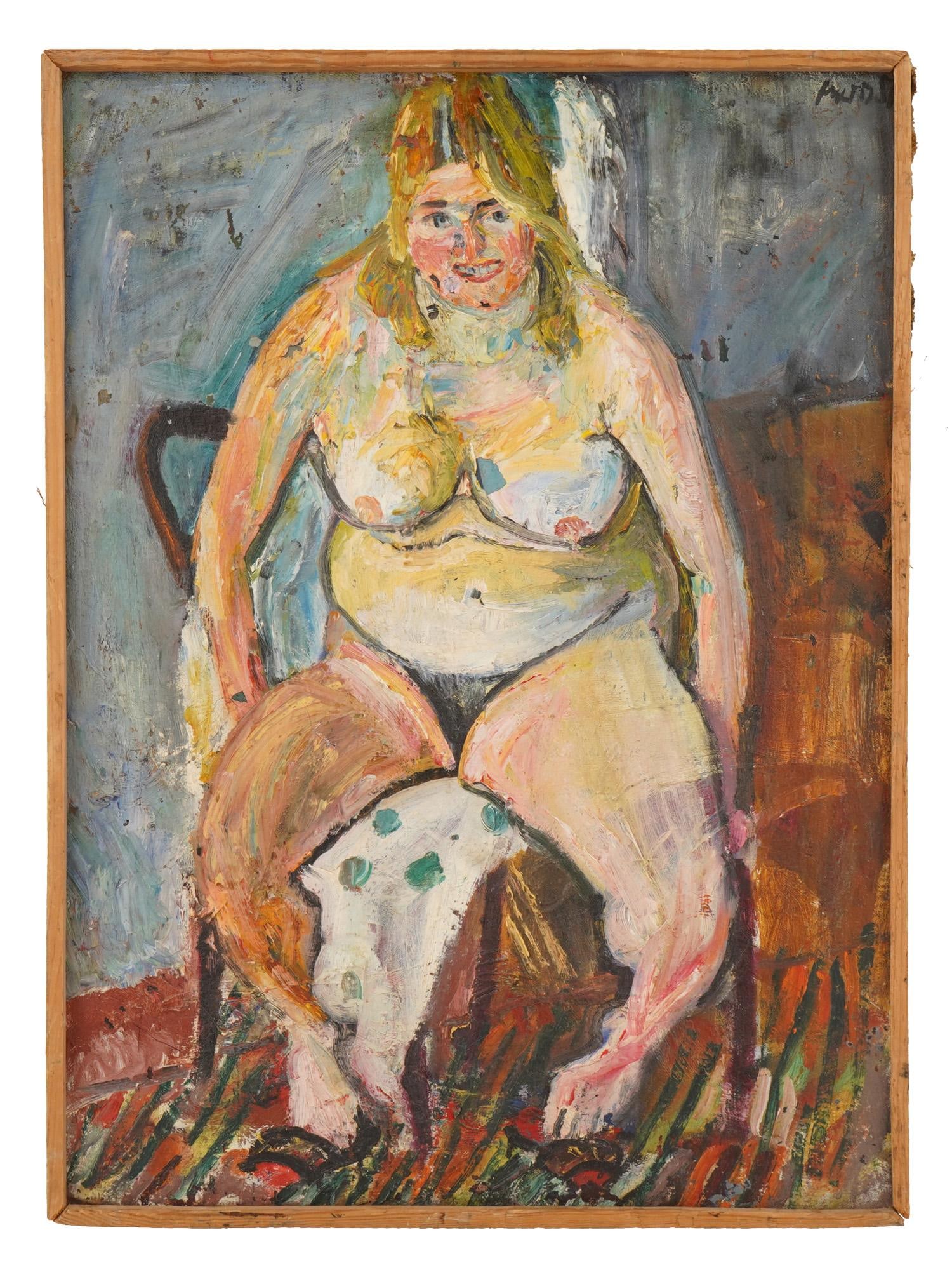 NATTA KONYSHEVA RUSSIAN FEMALE NUDE OIL PAINTING: Natta Konysheva, Russian, 1935 to 2022, oil painting on canvas. Female nude figure in interior setting. Signed upper right and on the backside. Dated 1958 upper right. Framed. Natta Konysheva was a Ru