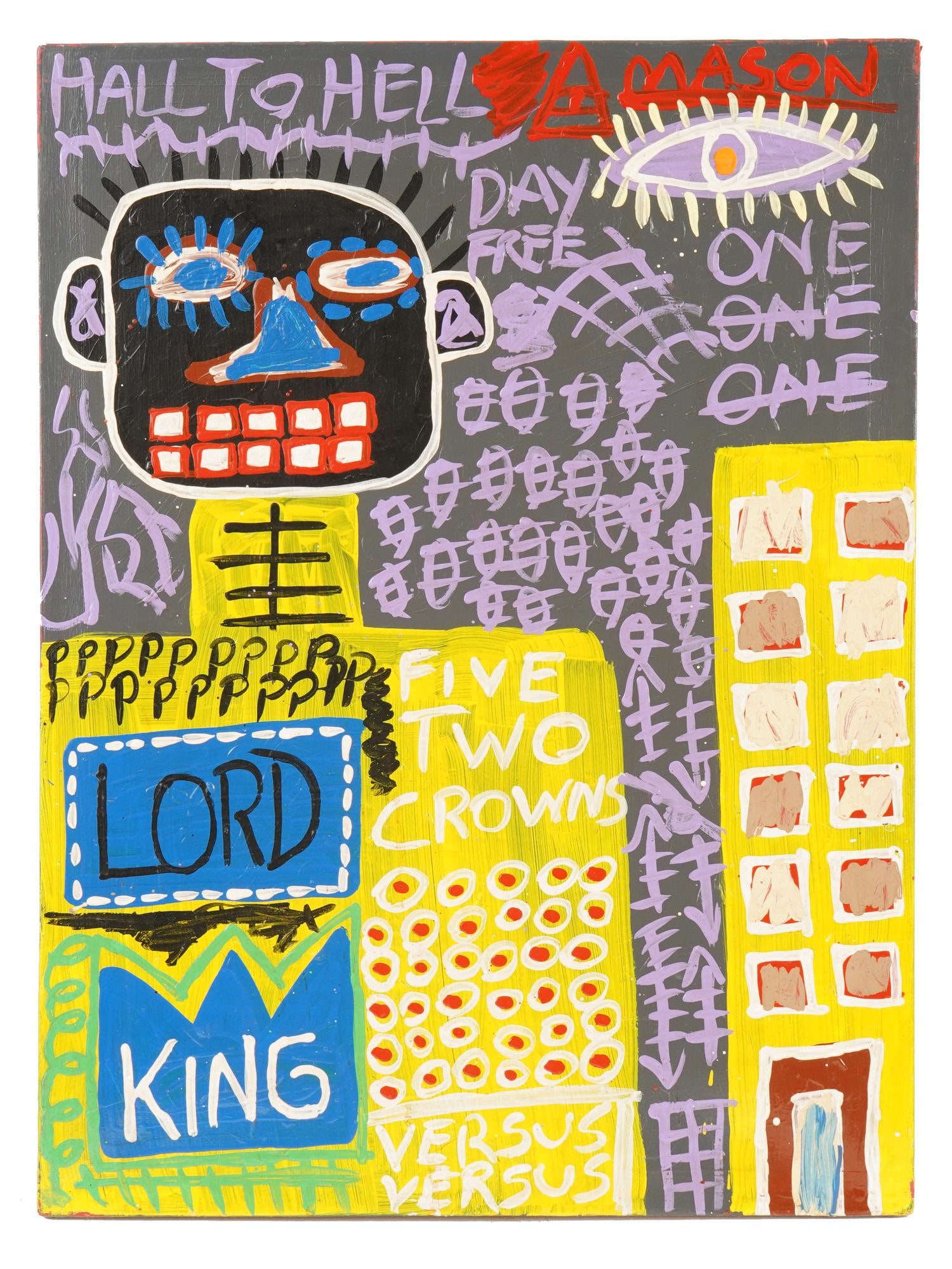 JEAN MICHEL BASQUIAT MANNER ACRYLIC PAINTING W COA (1 of 9)