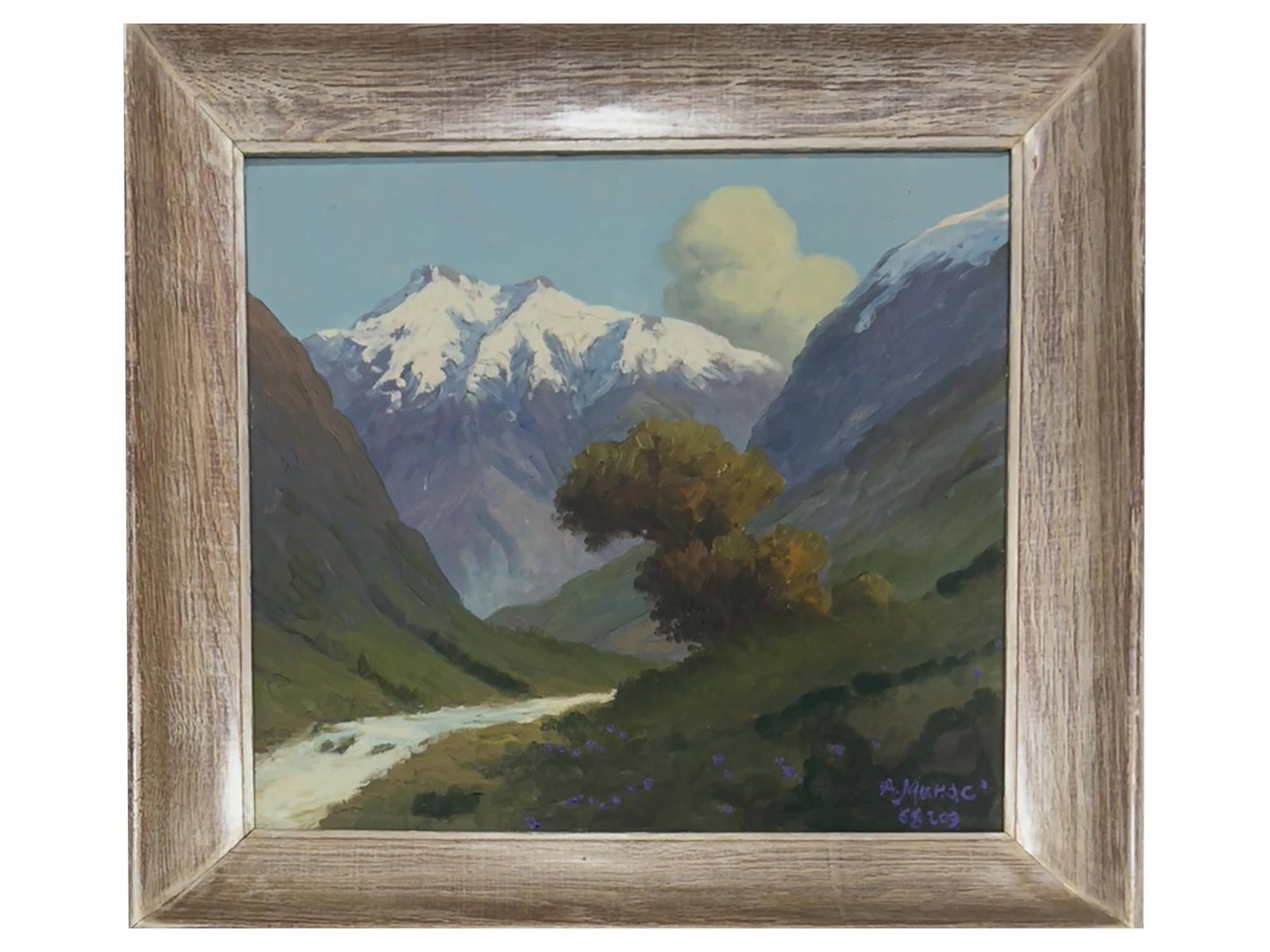 ATTR MINAS AVETISYAN ARMENIAN LANDSCAPE OIL PAINTING: Attributed to Minas Avetisyan, Armenian, 1928 to 1975, oil on canvas painting. Mountain landscape. Titled Ararat. Signed and dated 1968-1969 in the lower right. Framed. Minas Avetisyan was a Fauvist a