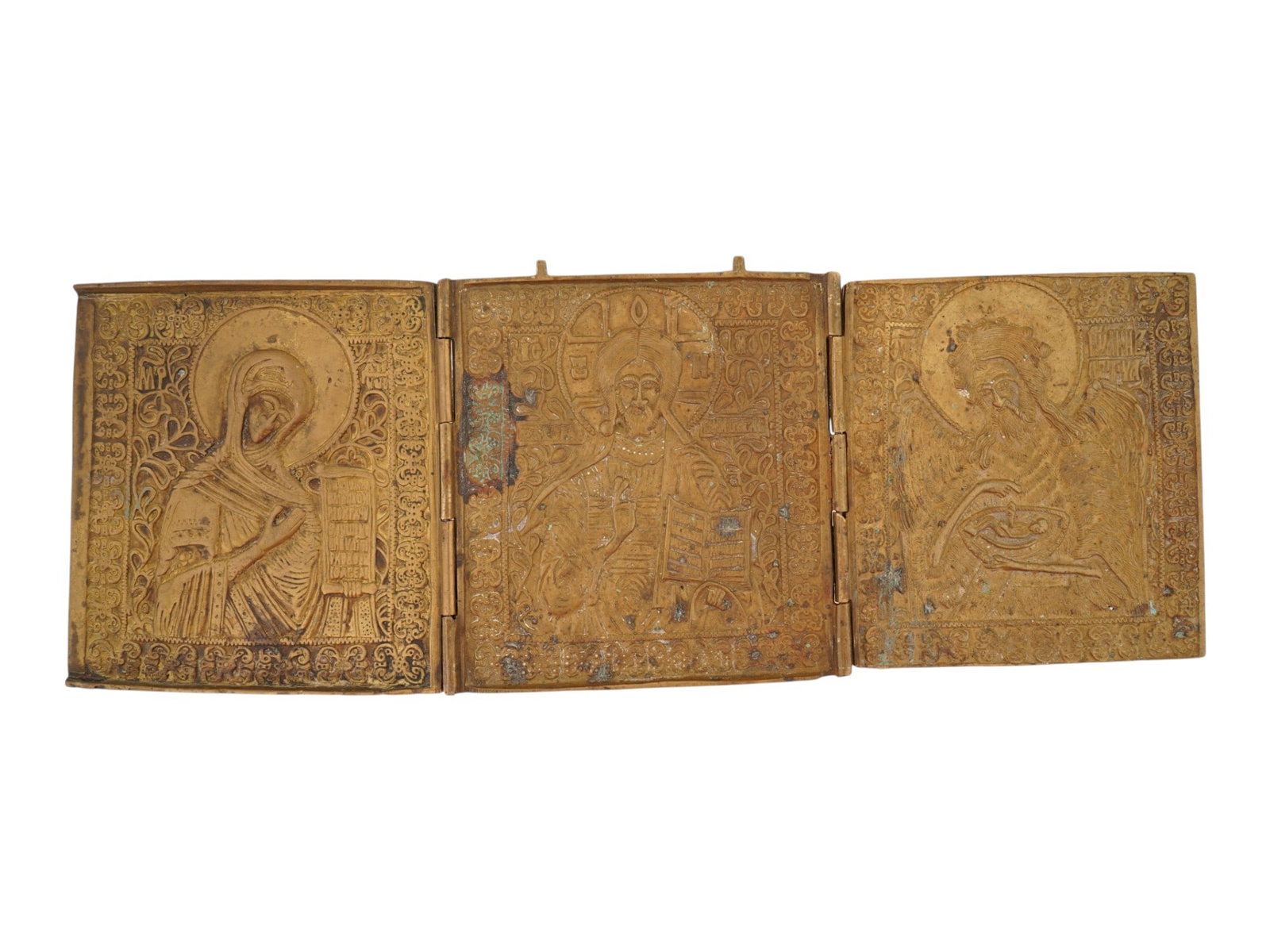 ANTIQUE RUSSIAN ORTHODOX BRONZE TRIPTYCH ICON SKLADIN (1 of 5)