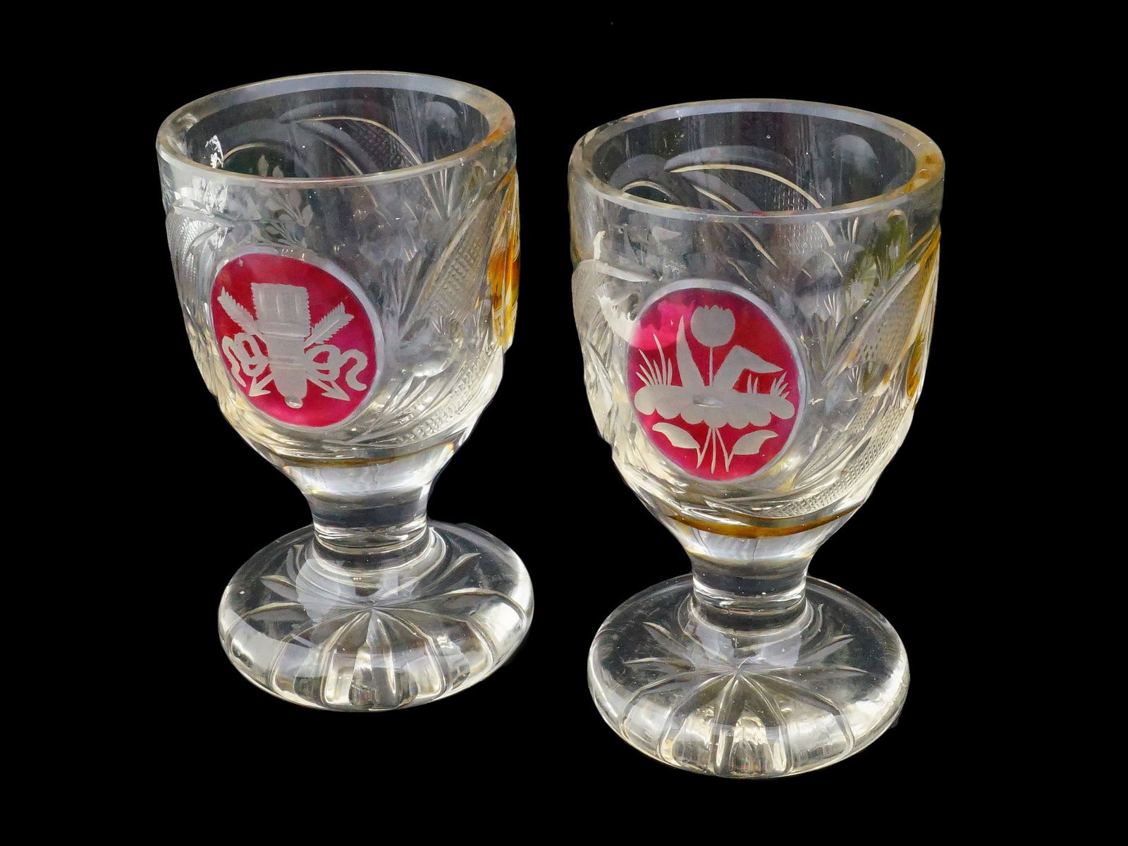 PAIR OF SMALL BOHEMIAN CRYSTAL CUT LIQUEUR GLASSES (1 of 7)