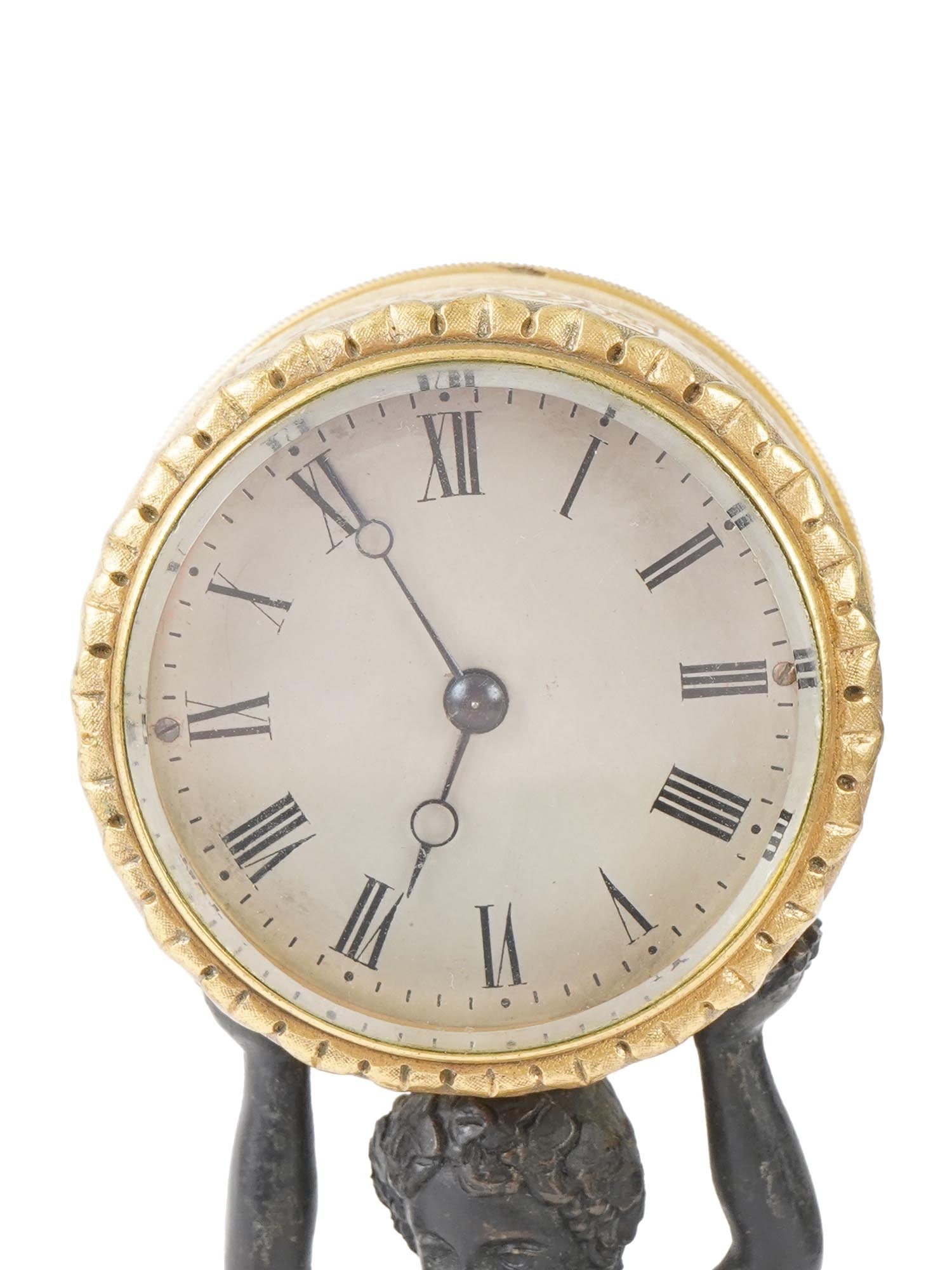 FRENCH BRONZE CLOCK MARBLE BASE W PLATFORM ESCAPEMENT - 7