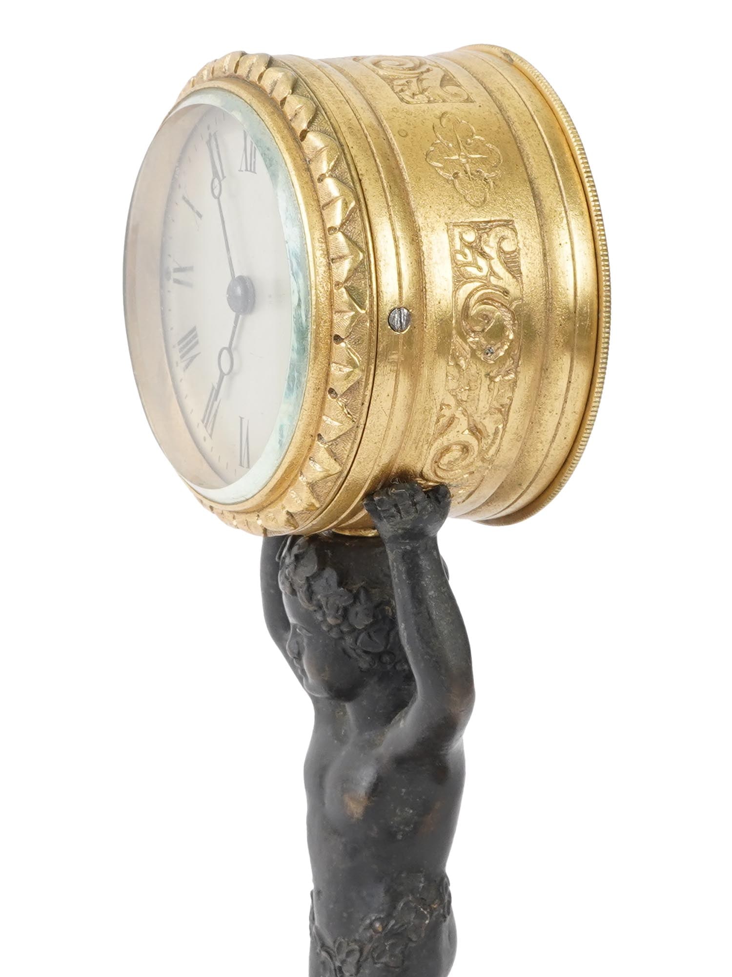 FRENCH BRONZE CLOCK MARBLE BASE W PLATFORM ESCAPEMENT - 8