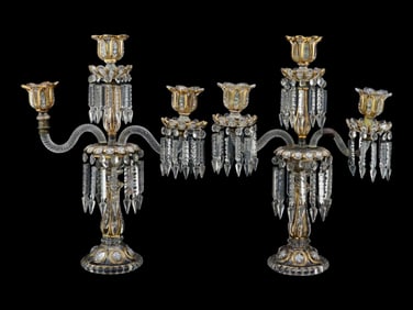 ANTIQUE FRENCH BACCARAT THREE LIGHT CANDELABRAS