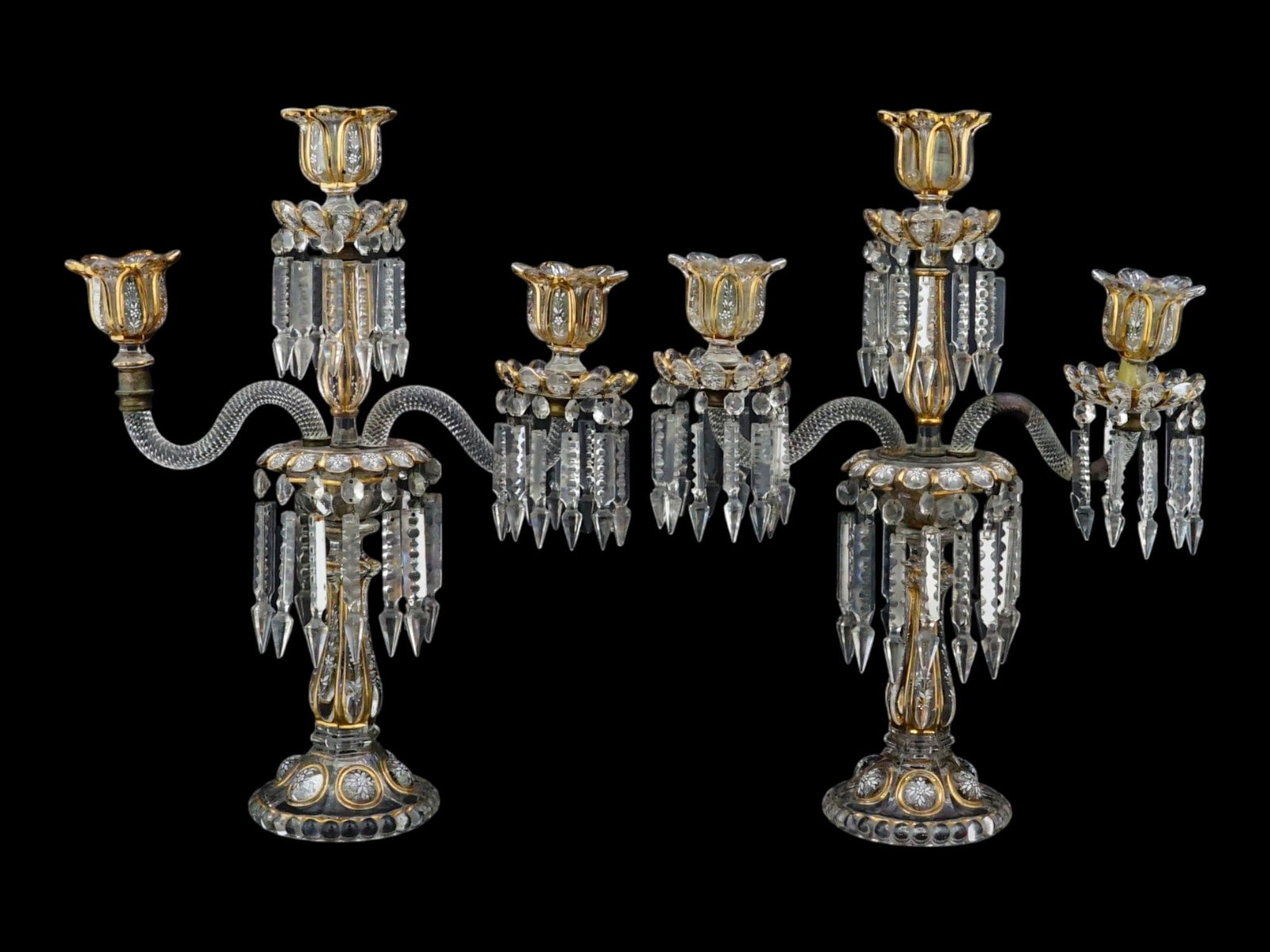 ANTIQUE FRENCH BACCARAT THREE LIGHT CANDELABRAS (1 of 7)