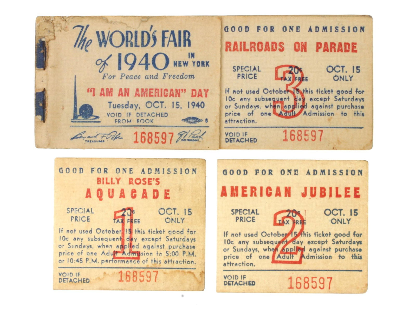 A VINTAGE TICKETS FOR NEW YORK WORLDS FAIR 1940 (1 of 2)