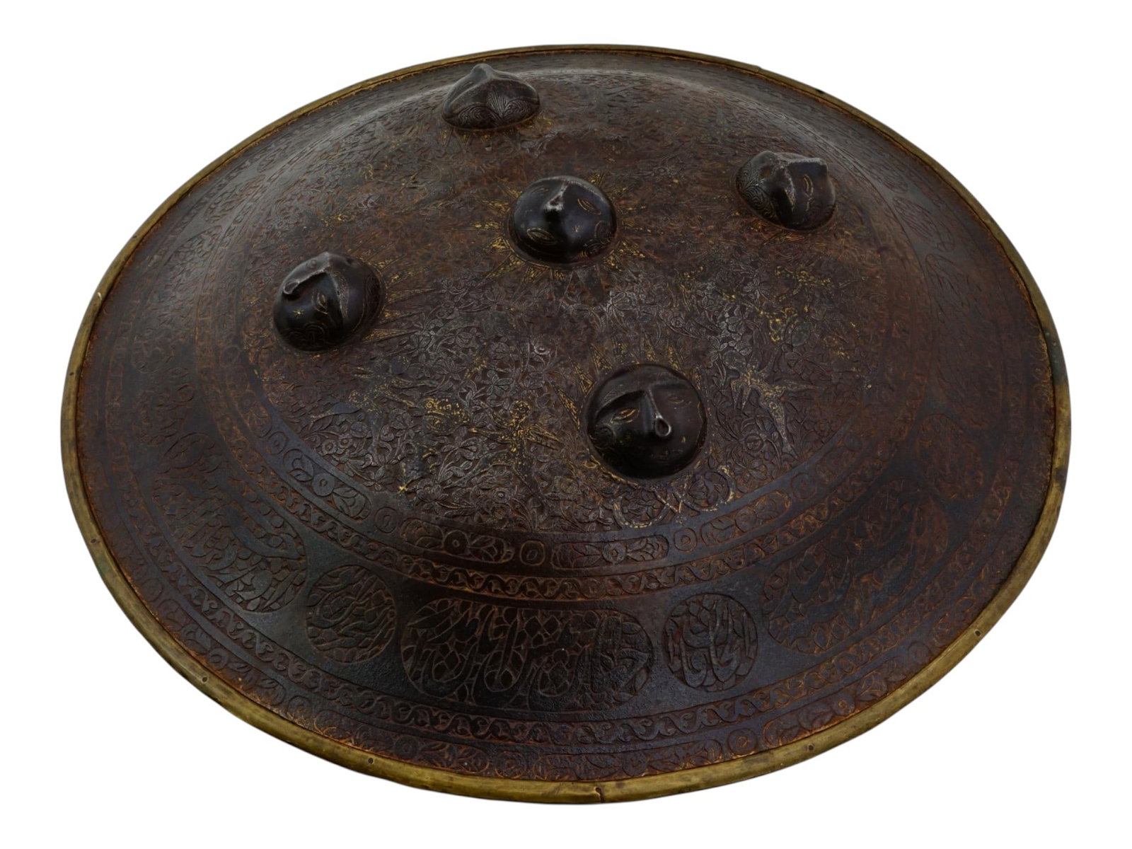 ANTIQUE INDO PERSIAN DHAL SHIELD W FOUR RAISED BOSSES (1 of 7)