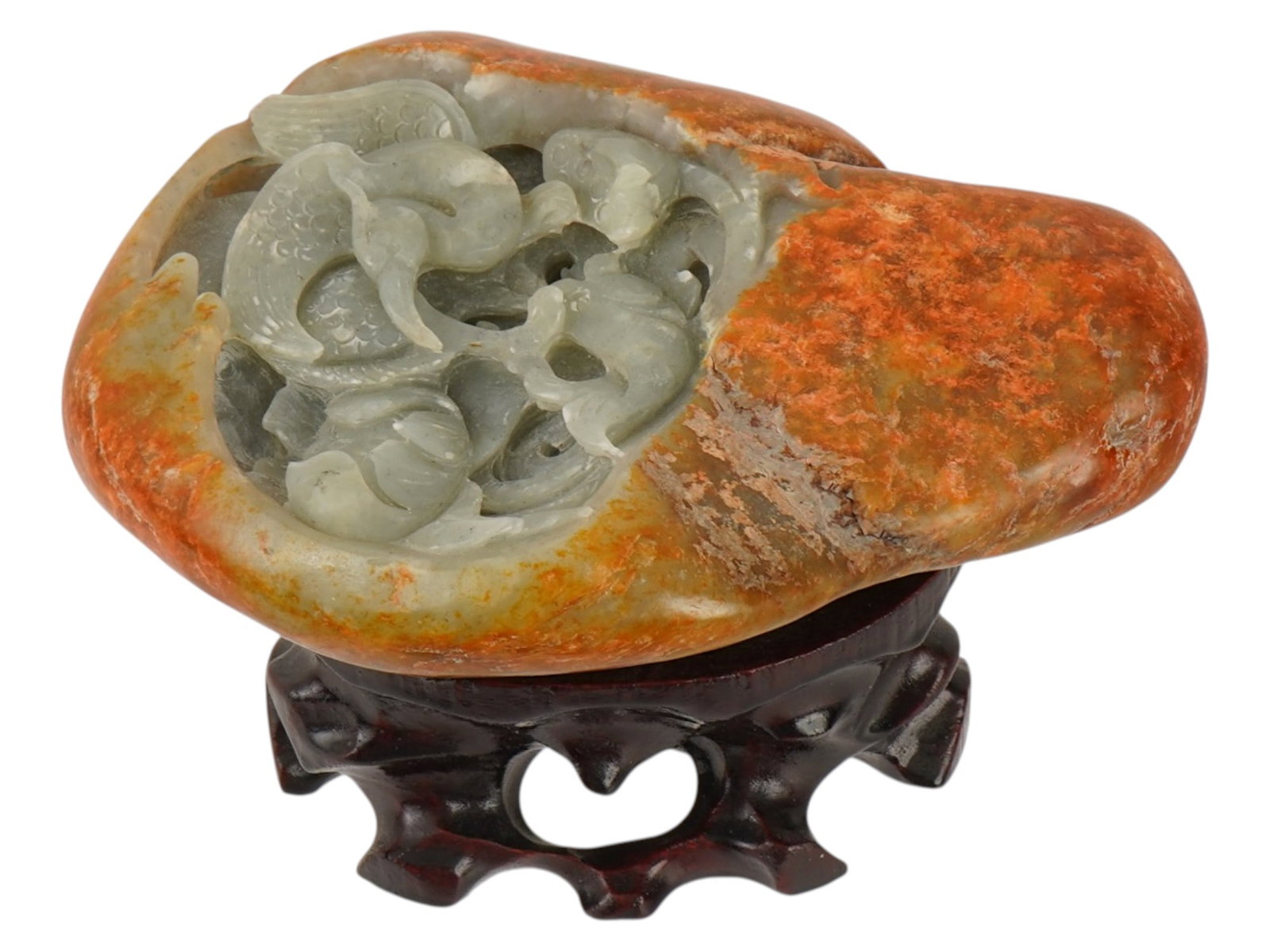 NATURAL JADE NODULE CARVED DESIGN WITH STAND (1 of 6)