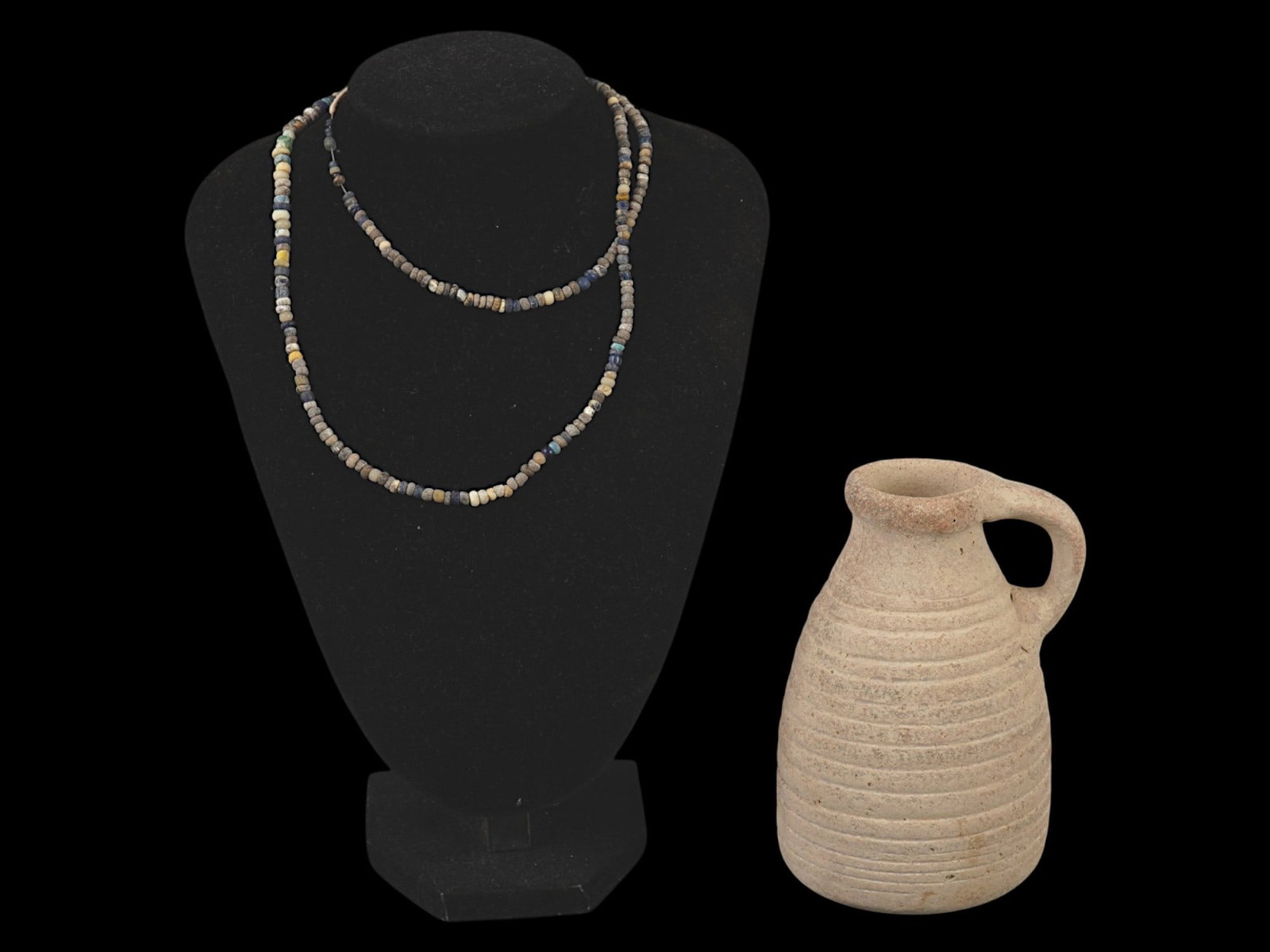 ANCIENT ROMAN TERACOTTA PITCHER AND BEADED NECKLACE (1 of 7)