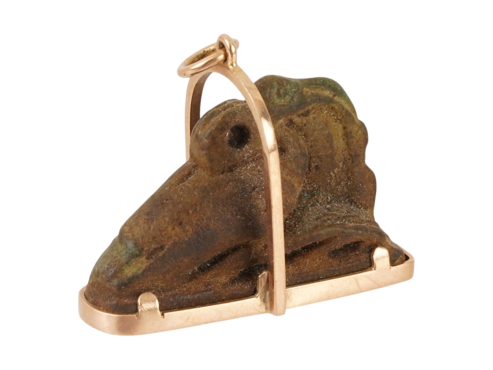 ANCIENT EGYPTIAN FAIENCE IBIS PENDANT 14K GOLD FITTING (1 of 7)