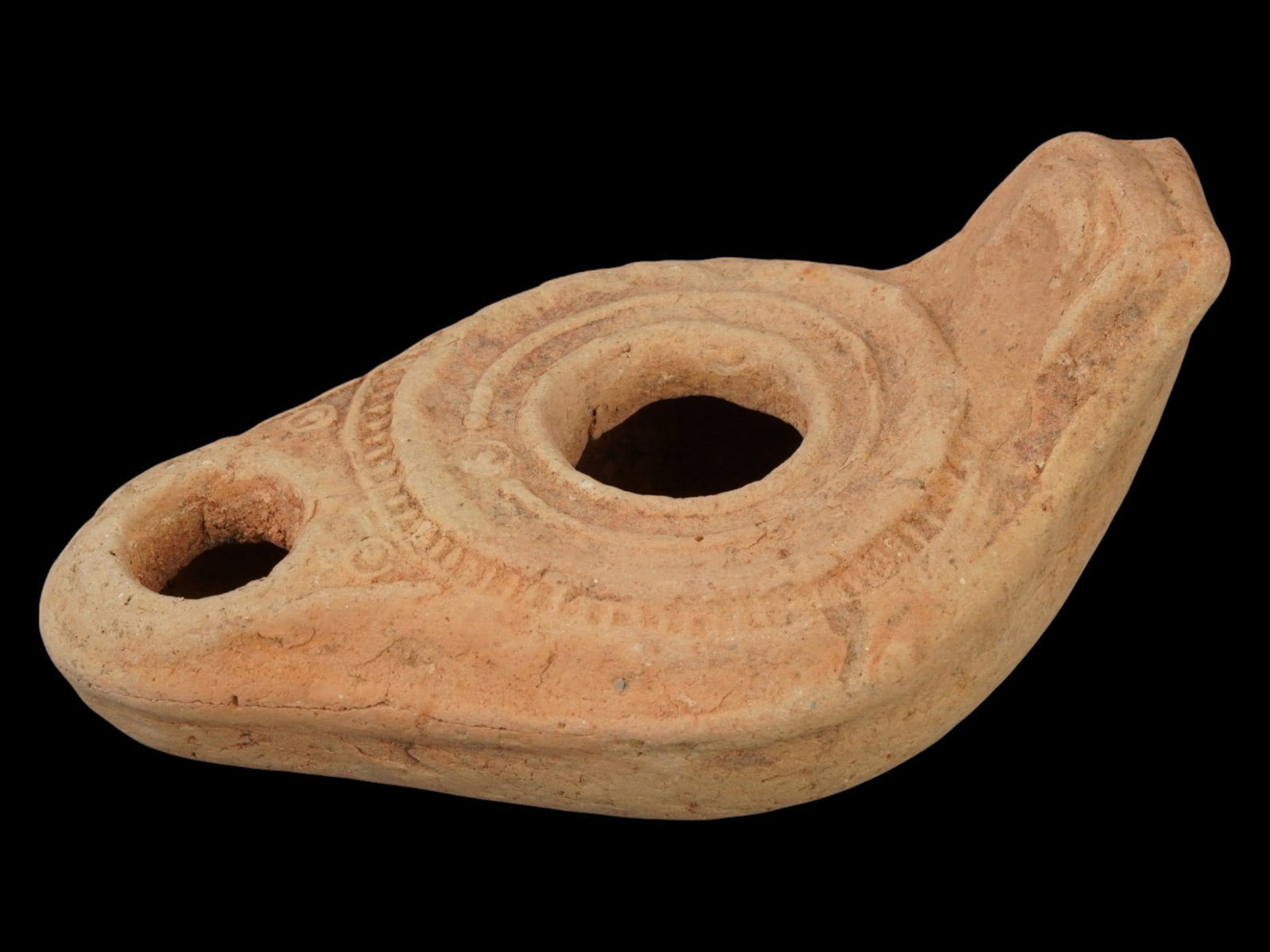 ANCIENT ROMAN TERRACOTTA OIL LAMP FACE 300 TO 400 AD (1 of 7)